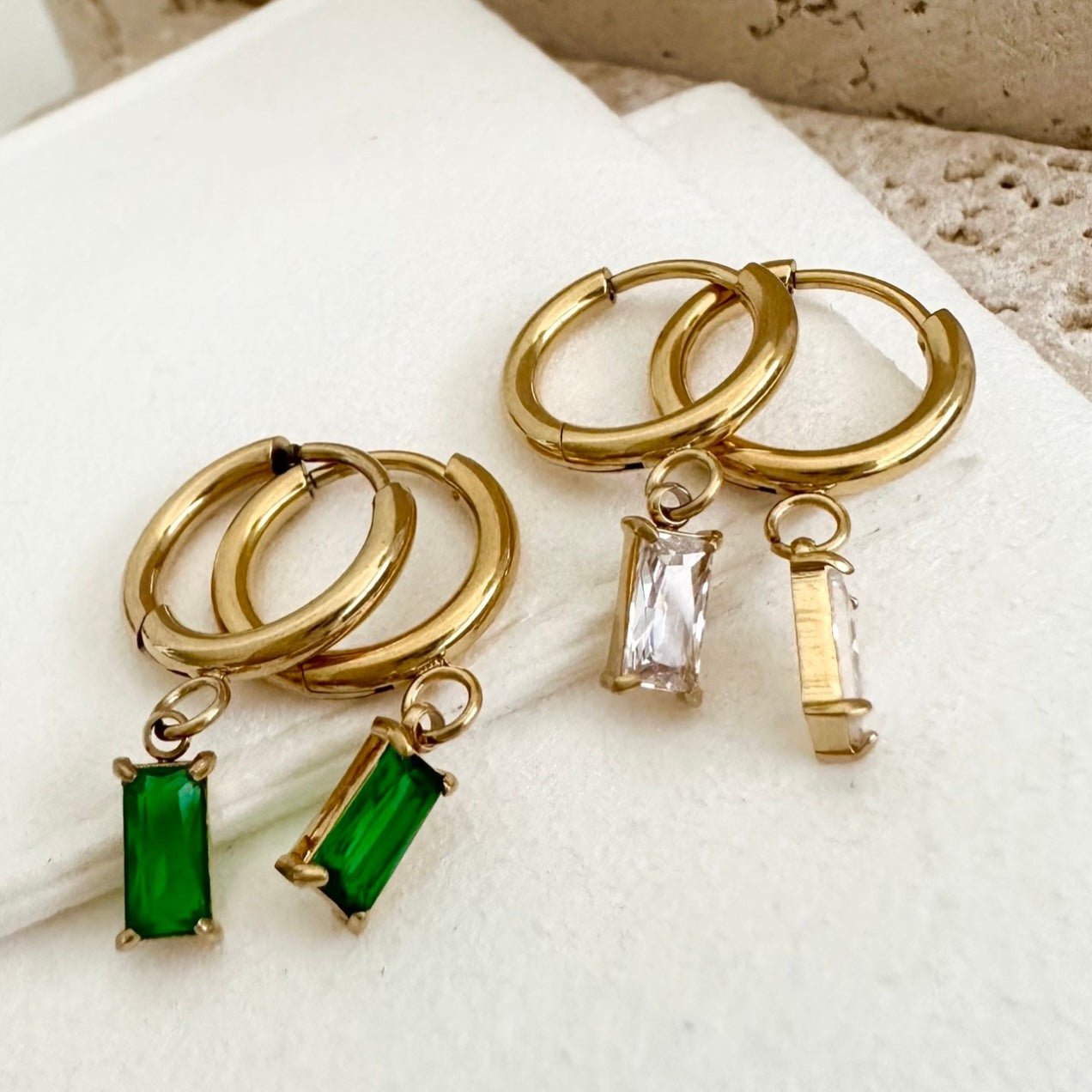 Luxe Drop Huggie Earrings-EVER Jewellery-stride