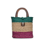 Wooden Handle Bag - Sea Green Turquoise, Natural & Pink (without lining)-Karuna Dawn-stride