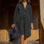 Alana Linen Shirt Dress in Black-Donnah-stride