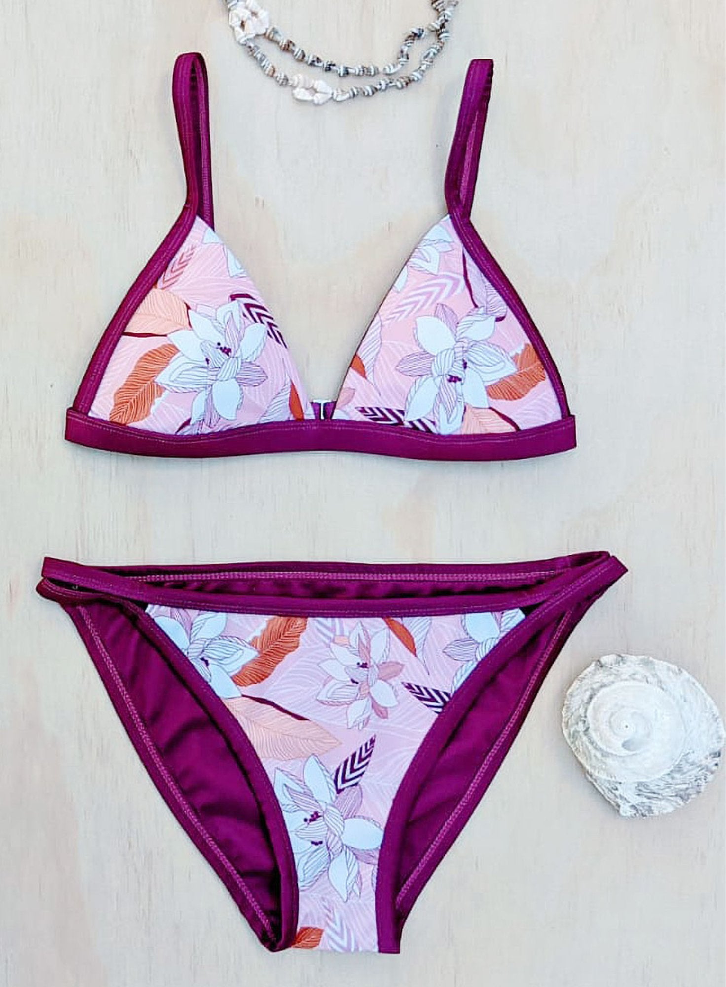 Amanda Wine/Pretty Pink Print Reversible Bikini Top-Yindi & Salt-stride