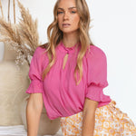 Hot Pink "Devotion" Georgette Top with Puffed Sleeves