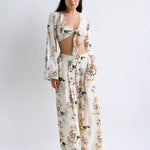 Vintage floral tie top with bell sleeves "Floral Fantasy"