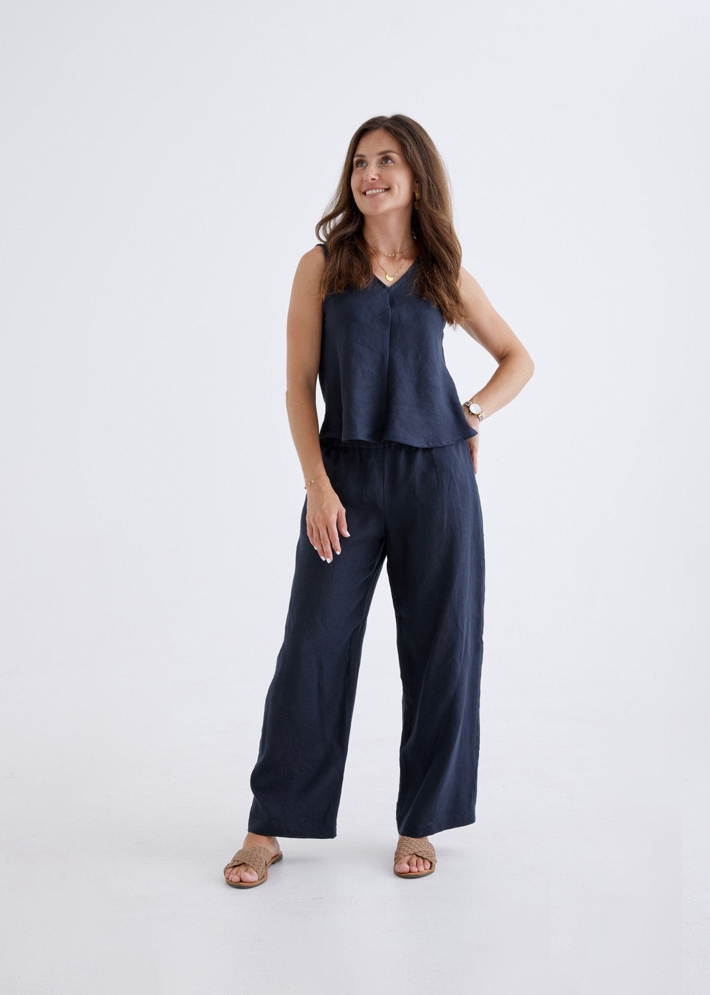 Amy Linen Top in Navy-Devina Louise-stride