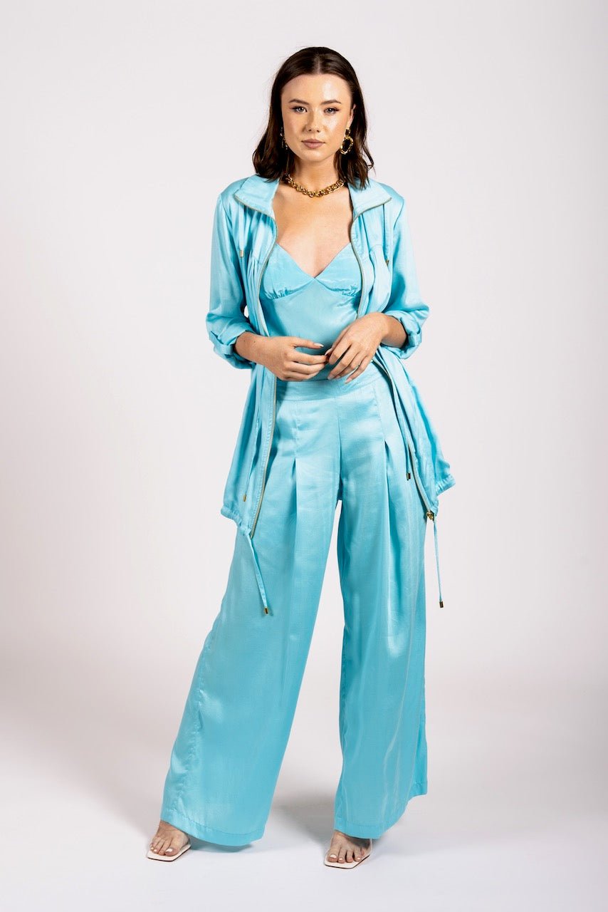 Aqua Blue Low Rise Culotte Pants - Desire - Why Mary - stride