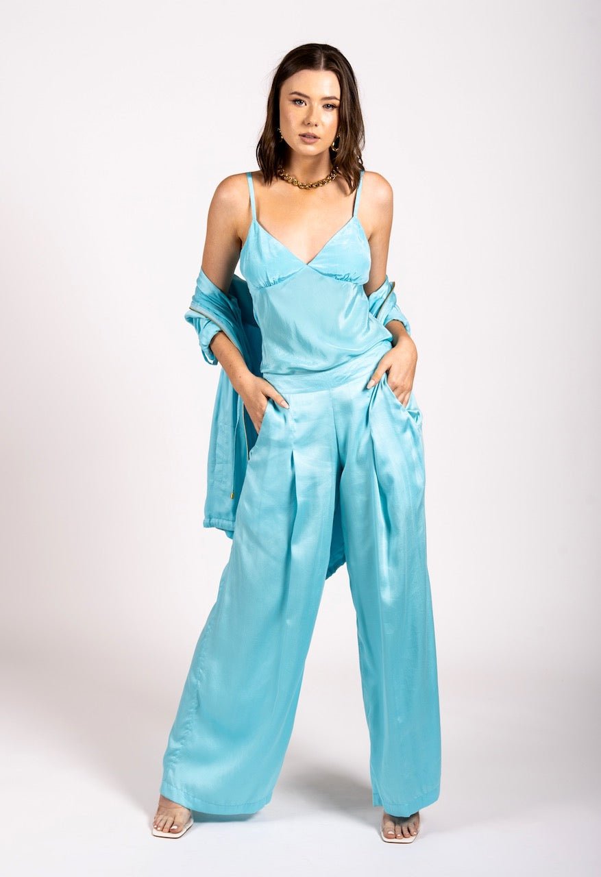 Aqua Blue Low Rise Culotte Pants - Desire - Why Mary - stride