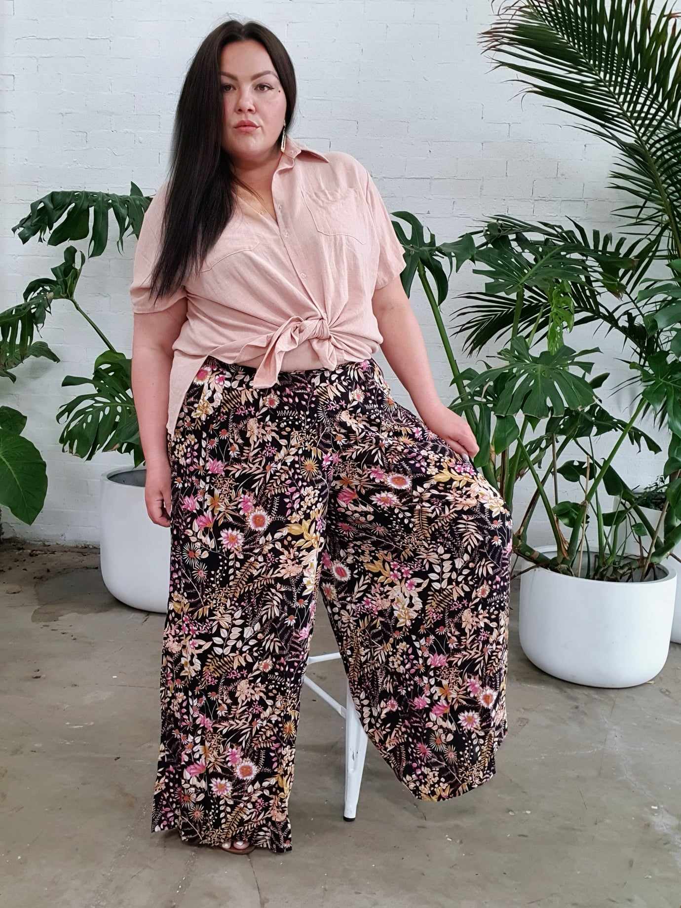 BACK ORDER - Palazzo Wide Leg Pants // Black Wildflower - Hope & Harvest - stride