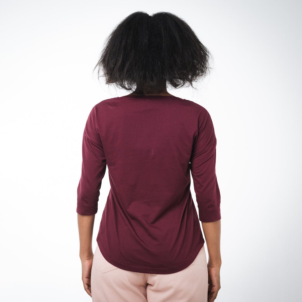 Boat Neck 3/4 Sleeve Top | Burgundy - Dorsu - stride