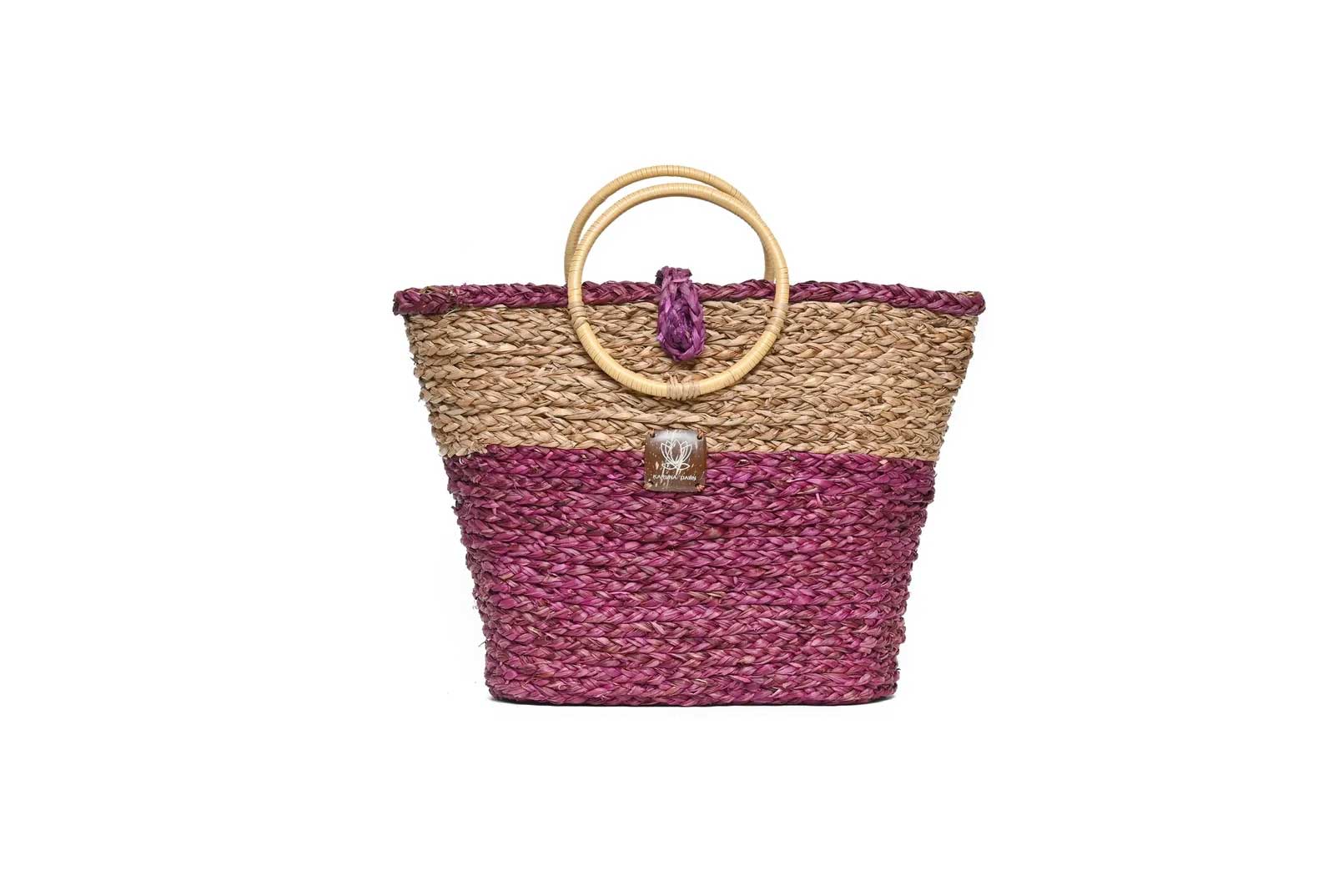 Cane Handle Bag - Pink & Natural-Karuna Dawn-stride