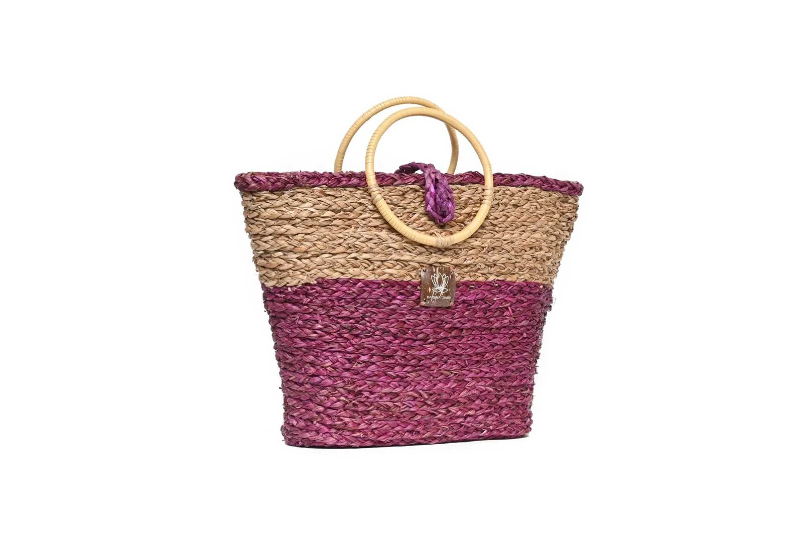 Cane Handle Bag - Pink & Natural-Karuna Dawn-stride