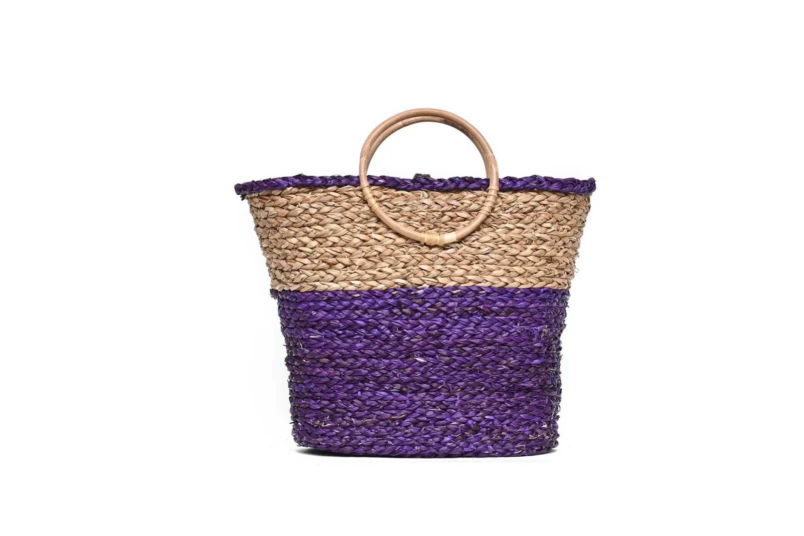 Cane Handle Bag - Purple & Natural-Karuna Dawn-stride