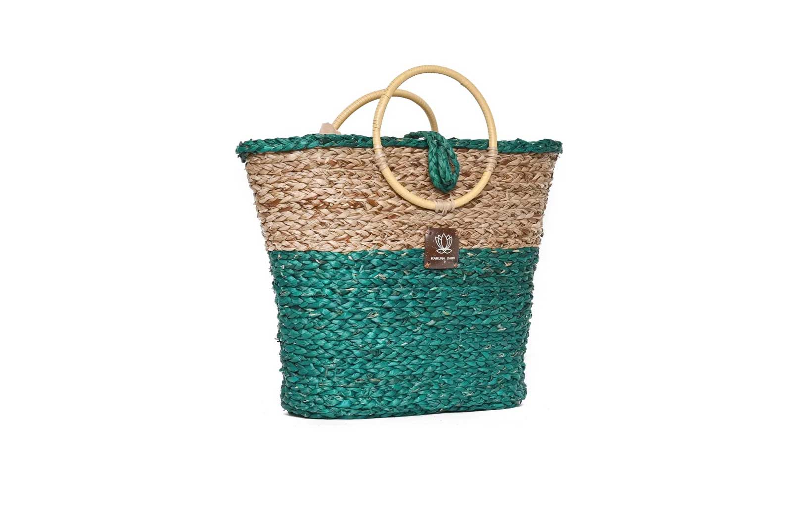 Cane Handle Bag - Sea Green Turquoise & Natural-Karuna Dawn-stride
