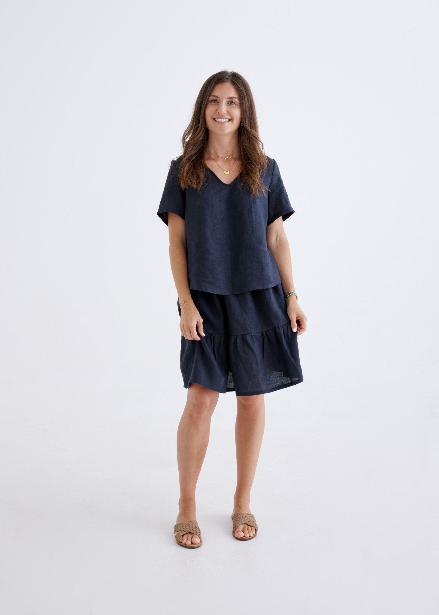 Carly Linen Top in Navy-Devina Louise-stride