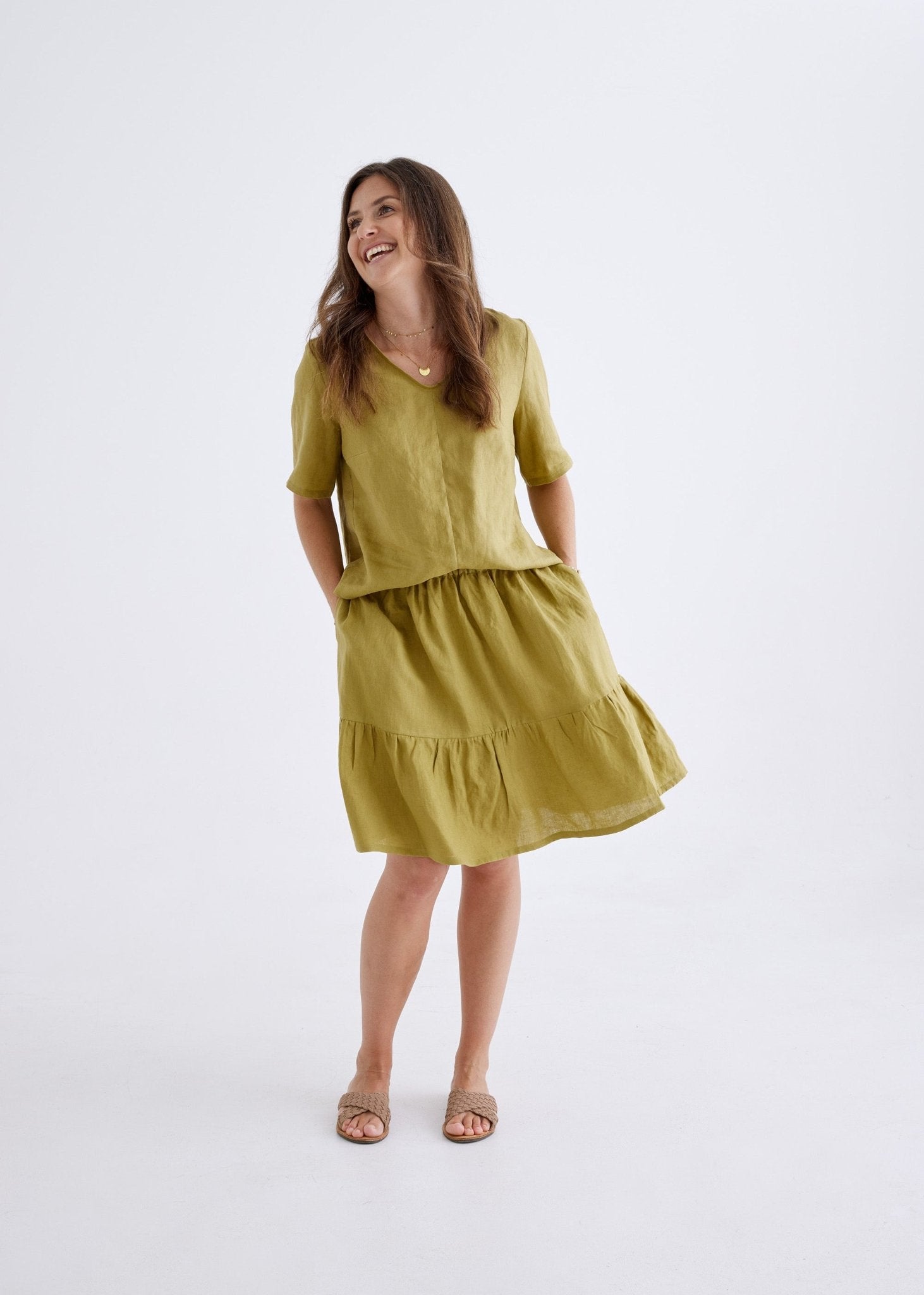 Carly Linen Top in Olive-Devina Louise-stride