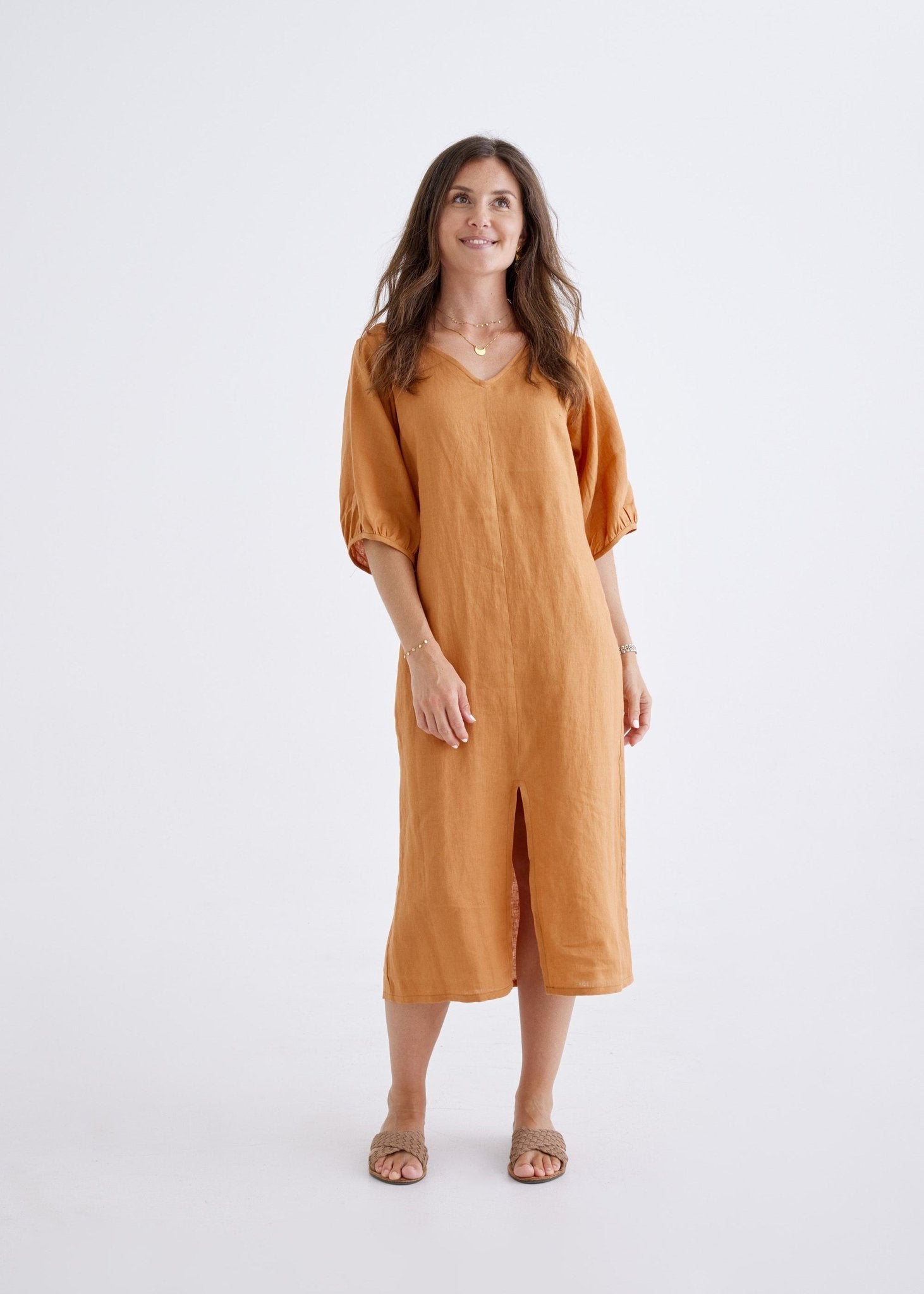 Elena Linen Dress in Ginger-Devina Louise-stride