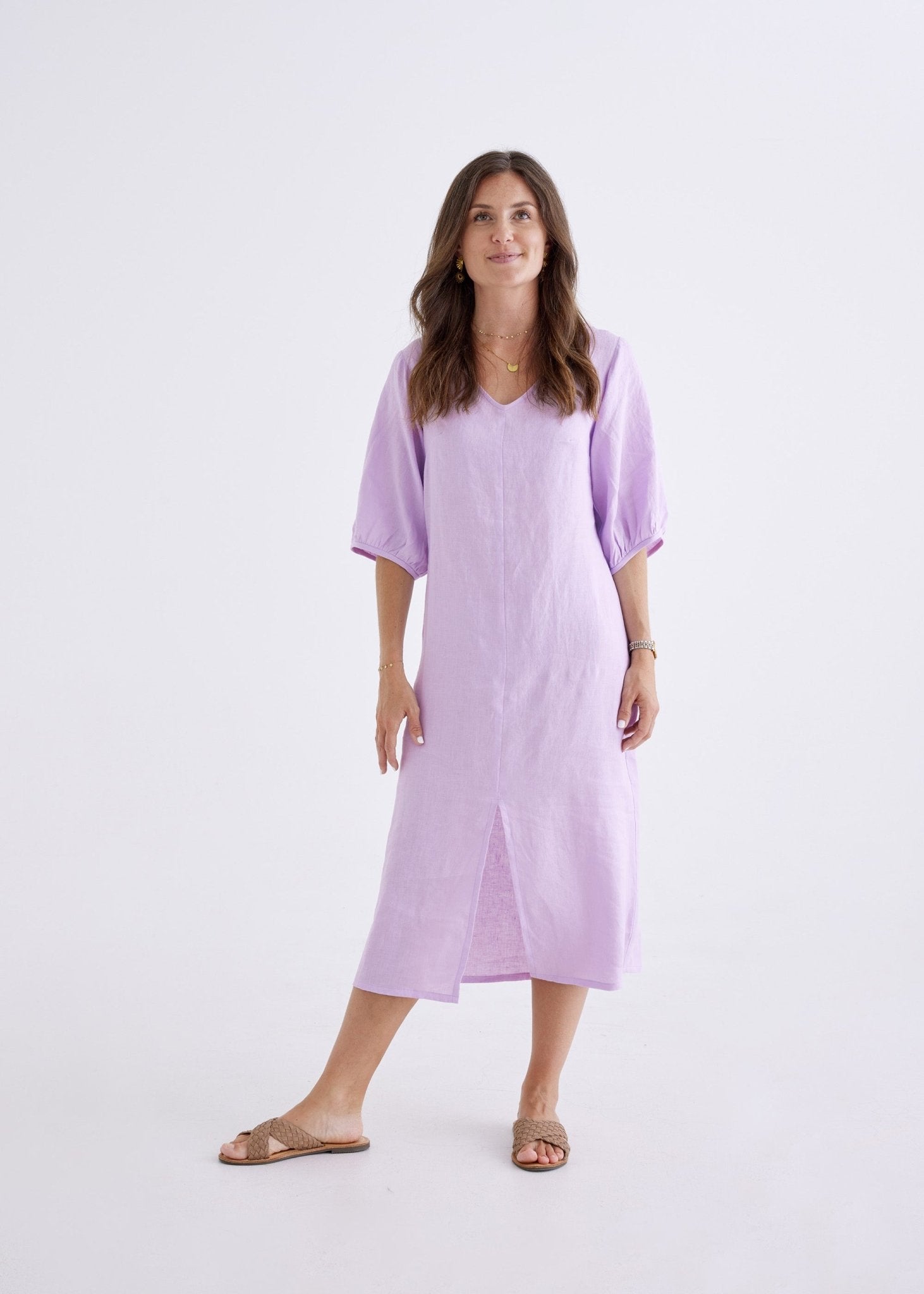 Elena Linen Dress in Lilac-Devina Louise-stride