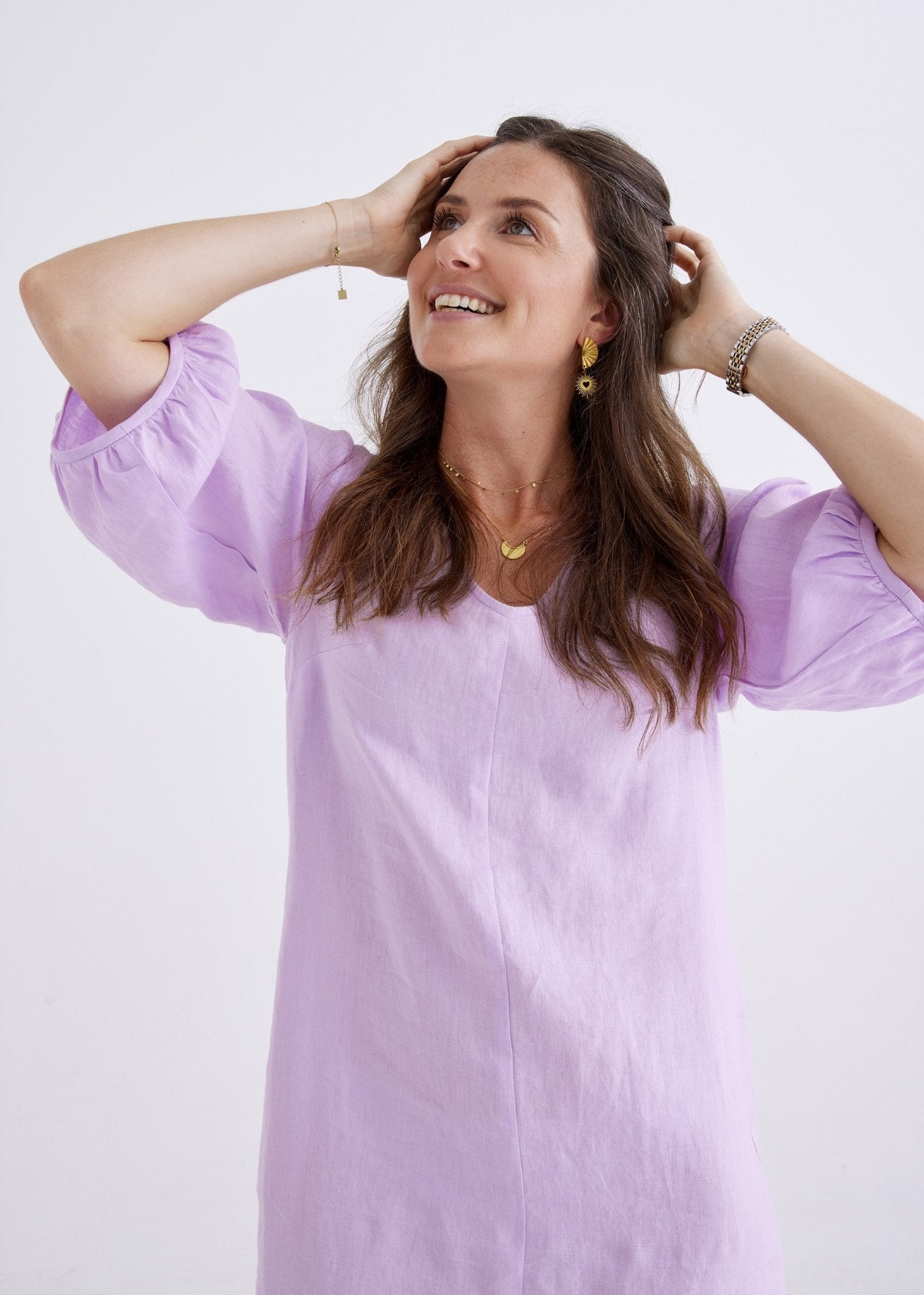 Elena Linen Dress in Lilac-Devina Louise-stride