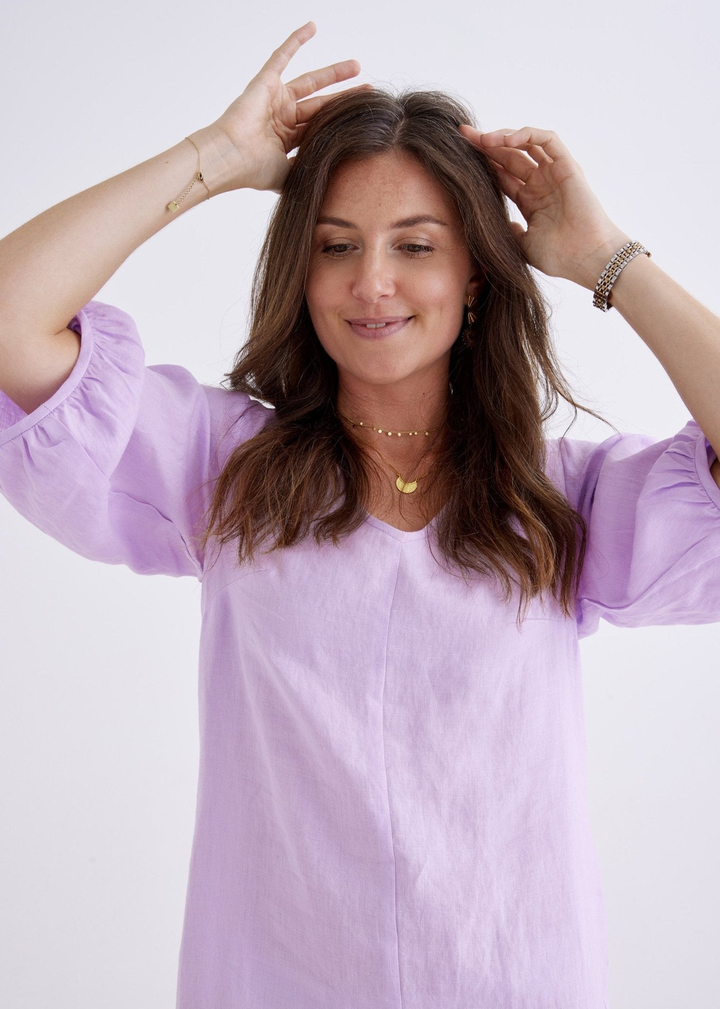 Elena Linen Dress in Lilac-Devina Louise-stride