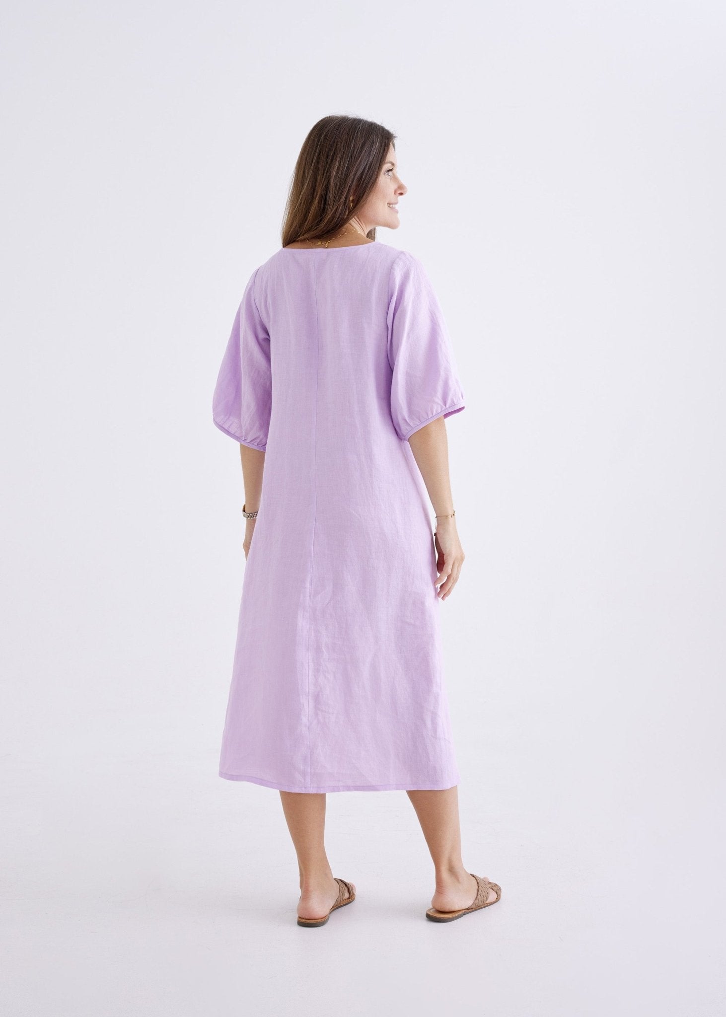 Elena Linen Dress in Lilac-Devina Louise-stride