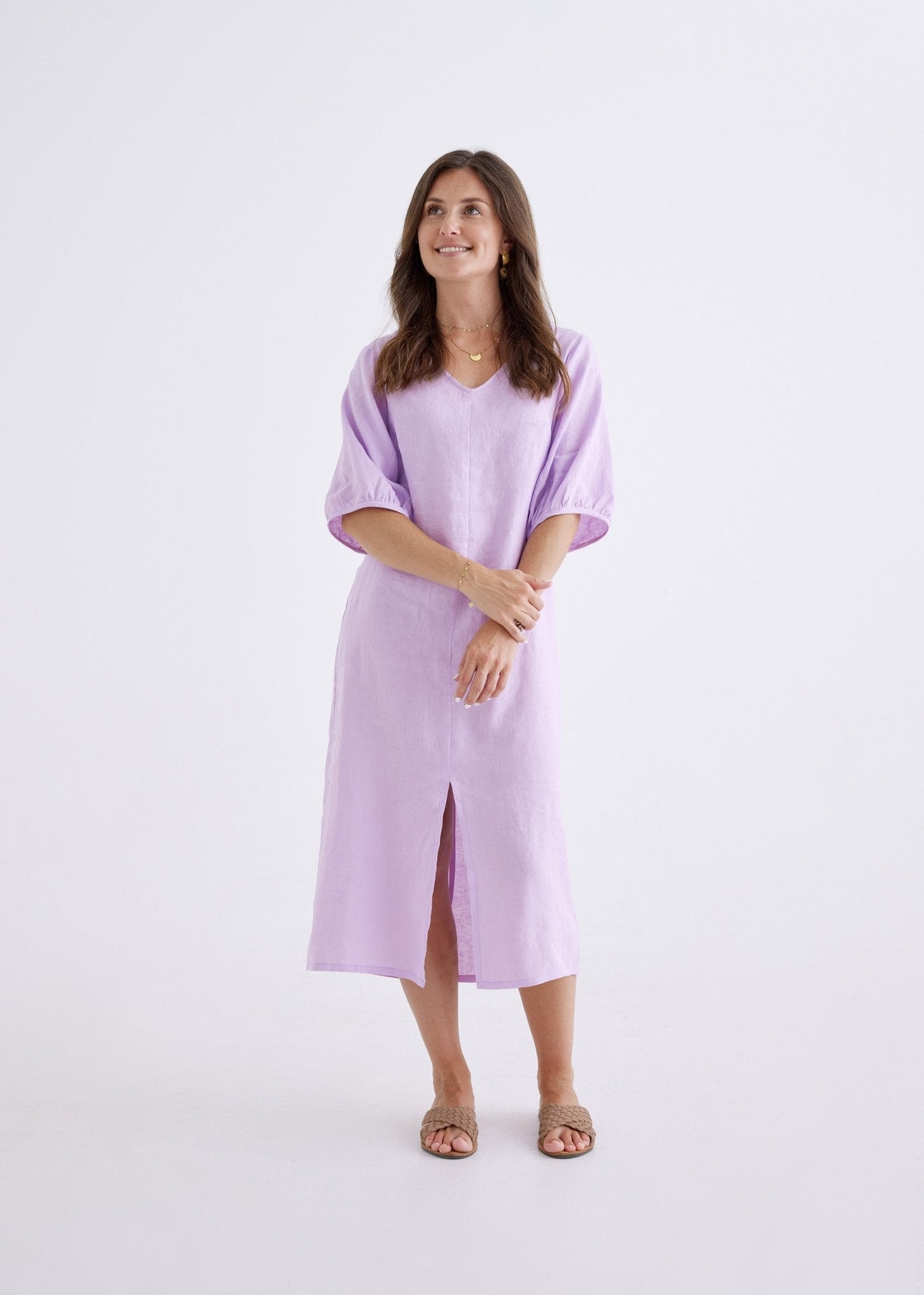 Elena Linen Dress in Lilac-Devina Louise-stride