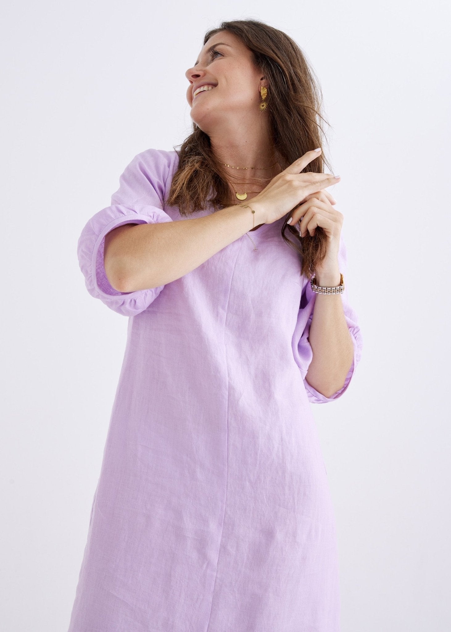 Elena Linen Dress in Lilac-Devina Louise-stride