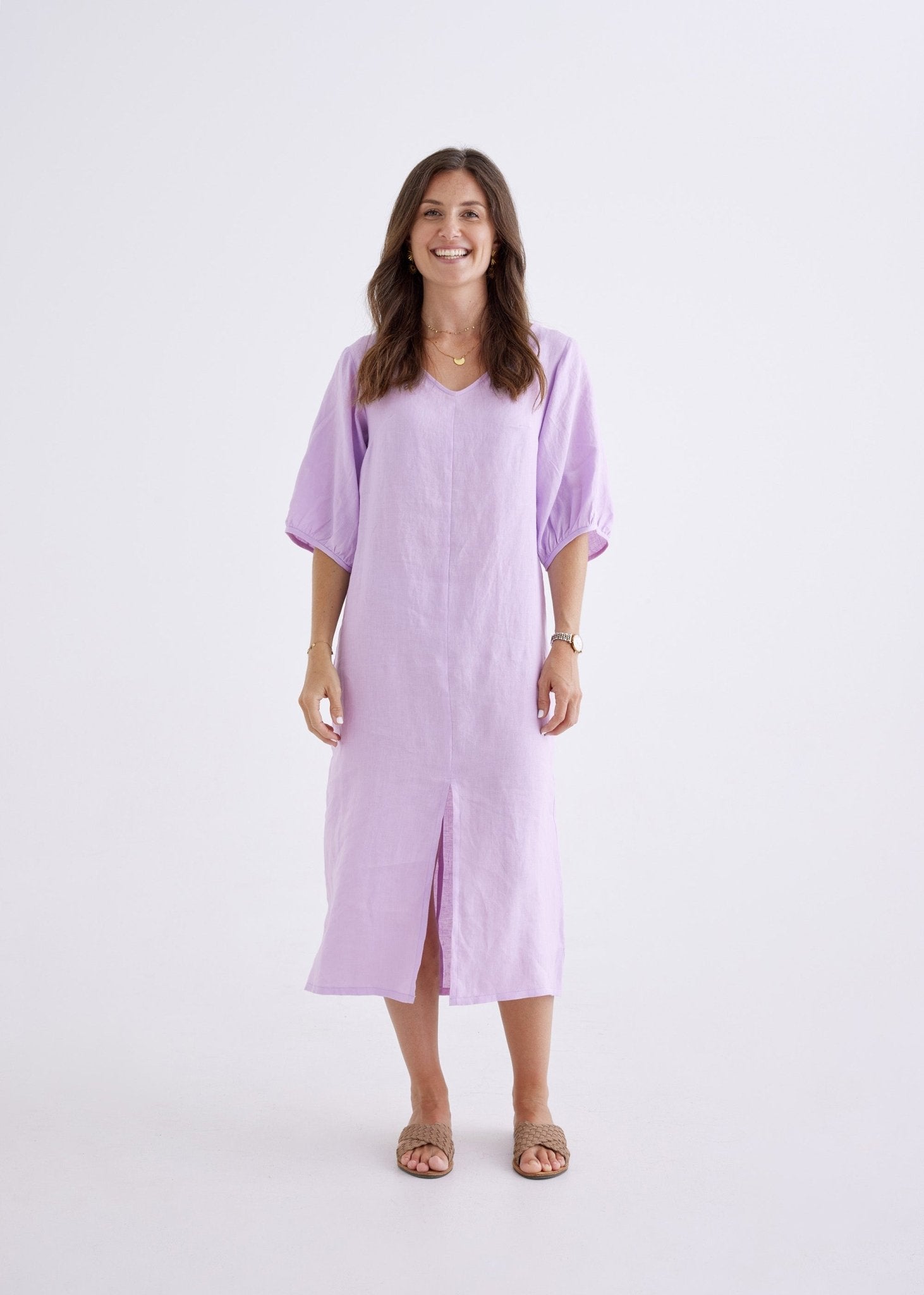 Elena Linen Dress in Lilac-Devina Louise-stride