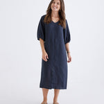 Elena Linen Dress in Navy-Devina Louise-stride