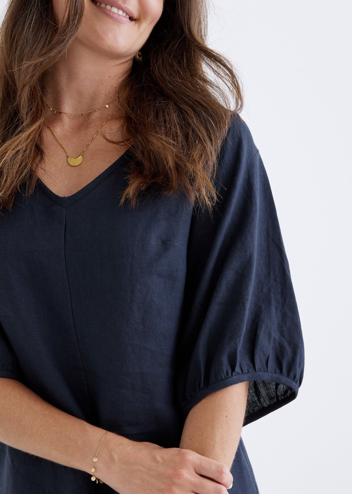 Elena Linen Dress in Navy-Devina Louise-stride