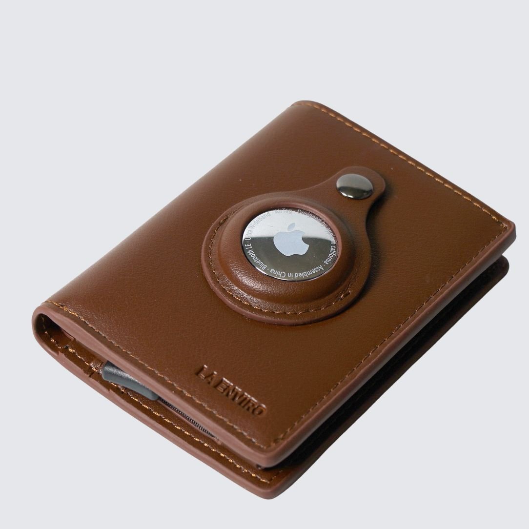 FITZROY AIR TAG TRACKABLE VEGAN LEATHER WALLET - BROWN - La Enviro - stride