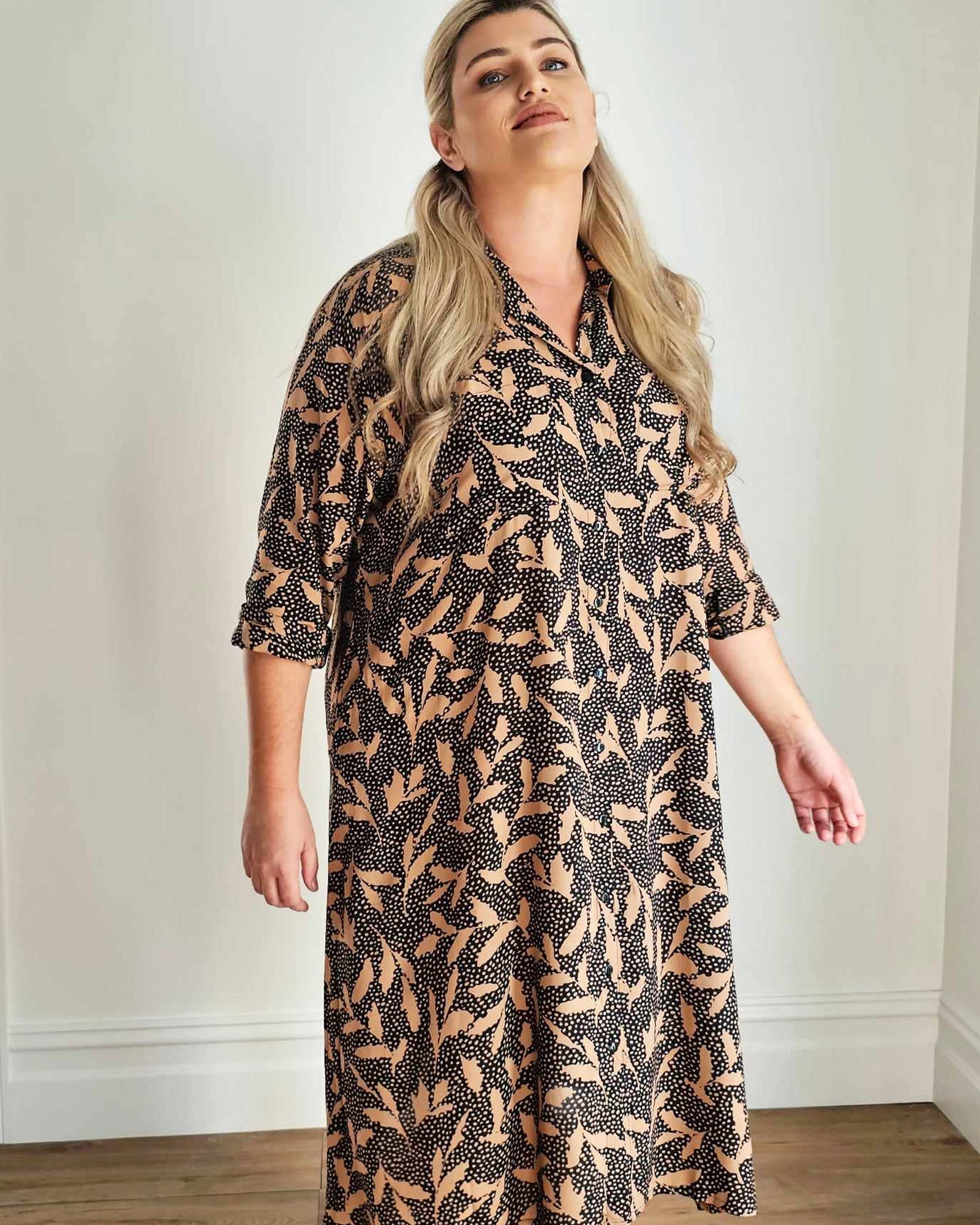 French Girl Midi Shirt Dress // Leaf Multi - Hope & Harvest - stride