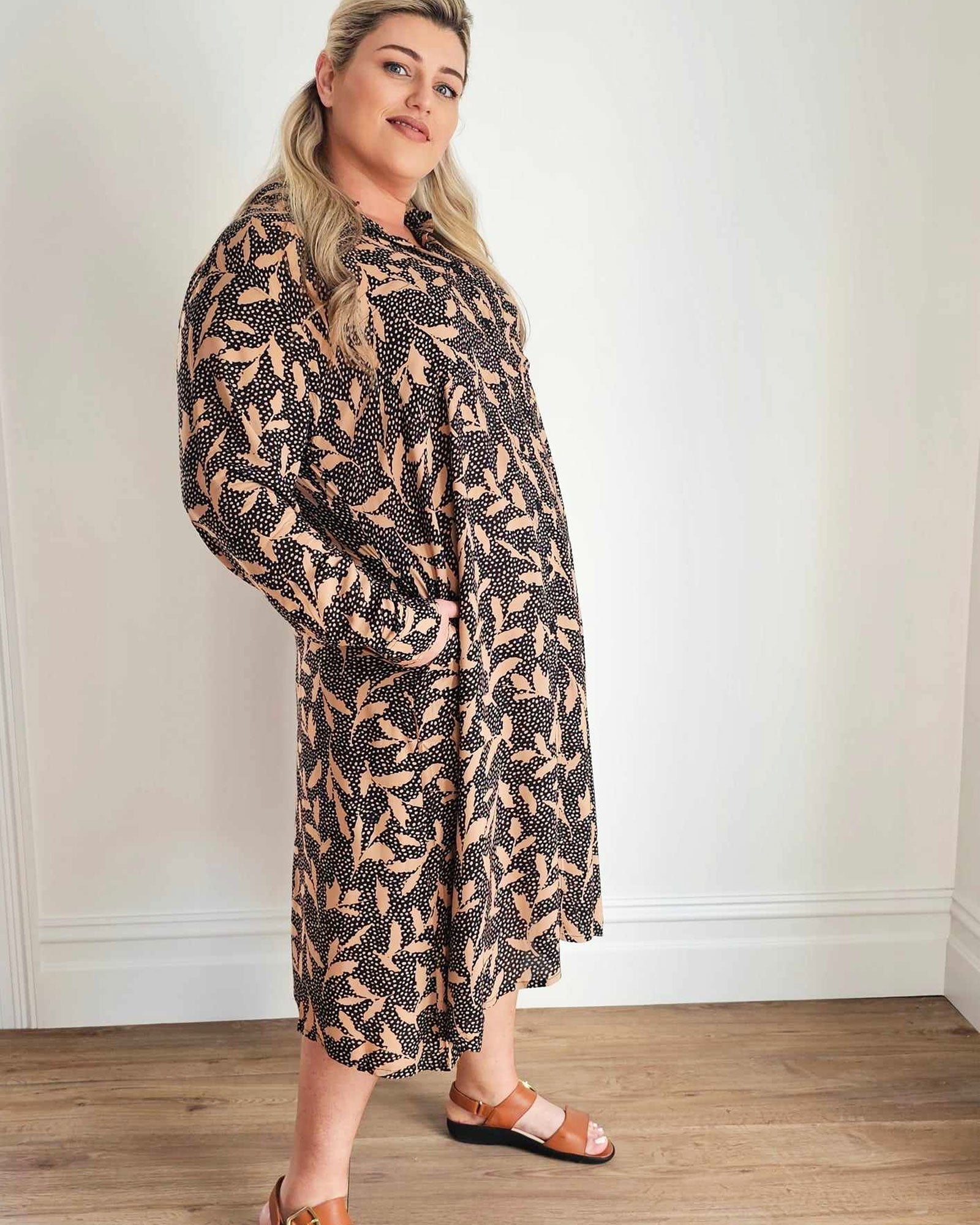 French Girl Midi Shirt Dress // Leaf Multi - Hope & Harvest - stride