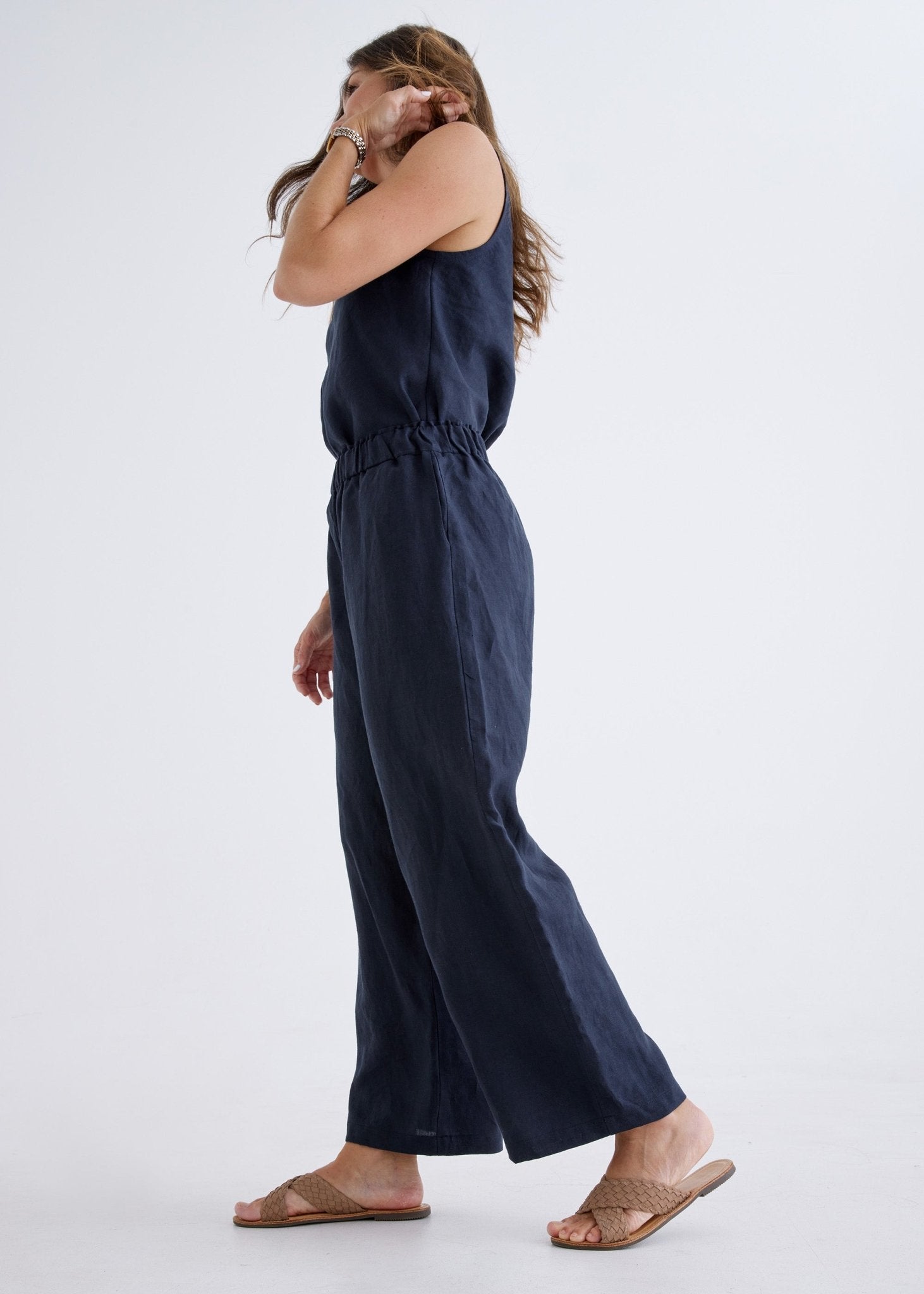 Lana Linen Pants in Navy-Devina Louise-stride