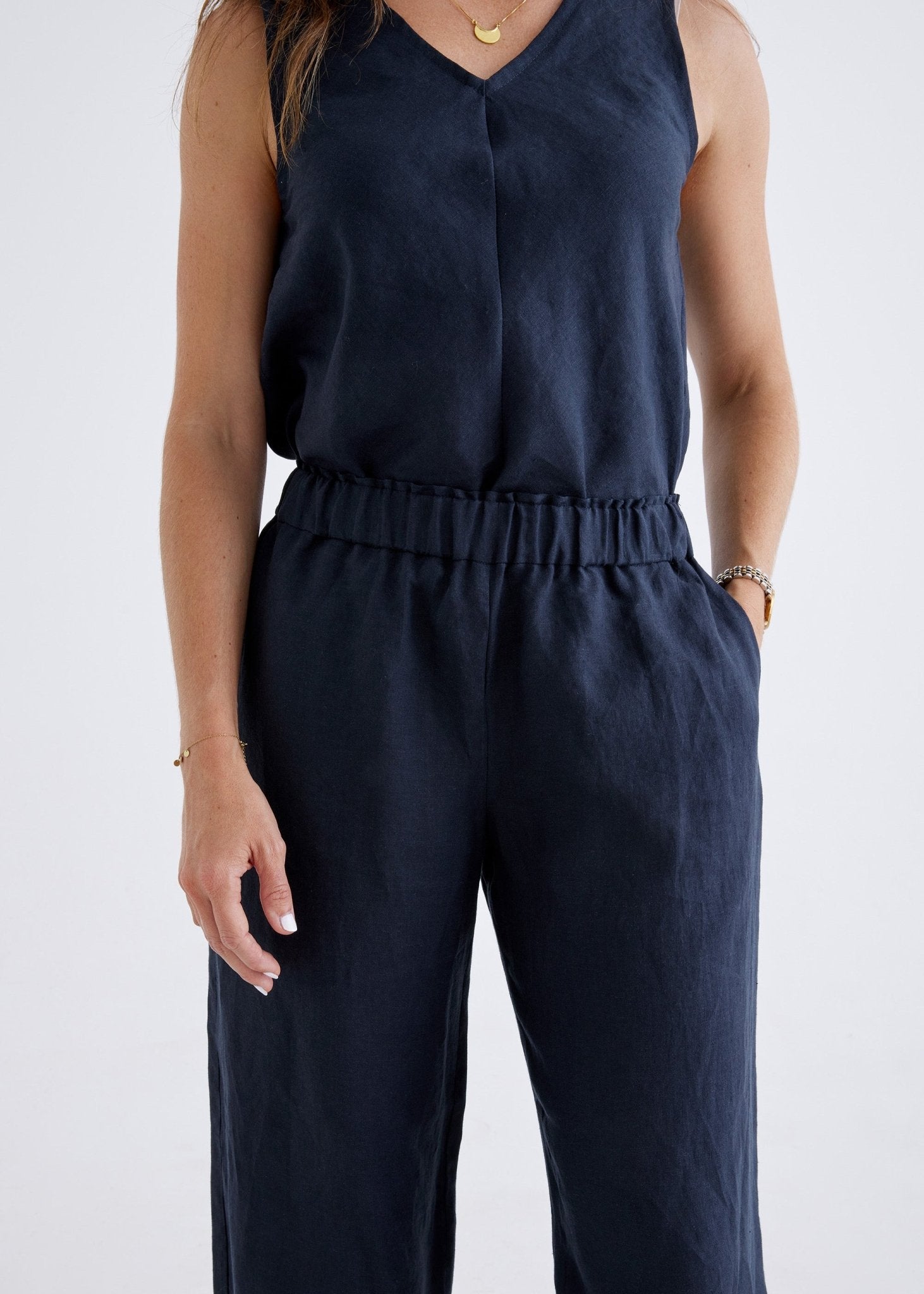 Lana Linen Pants in Navy-Devina Louise-stride