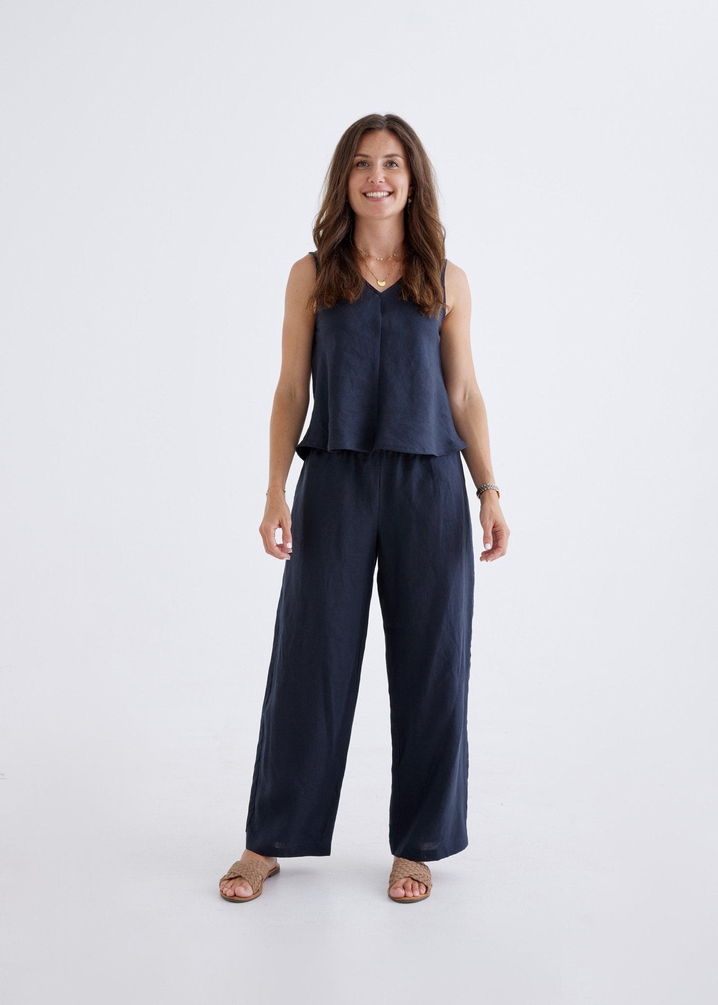 Lana Linen Pants in Navy-Devina Louise-stride
