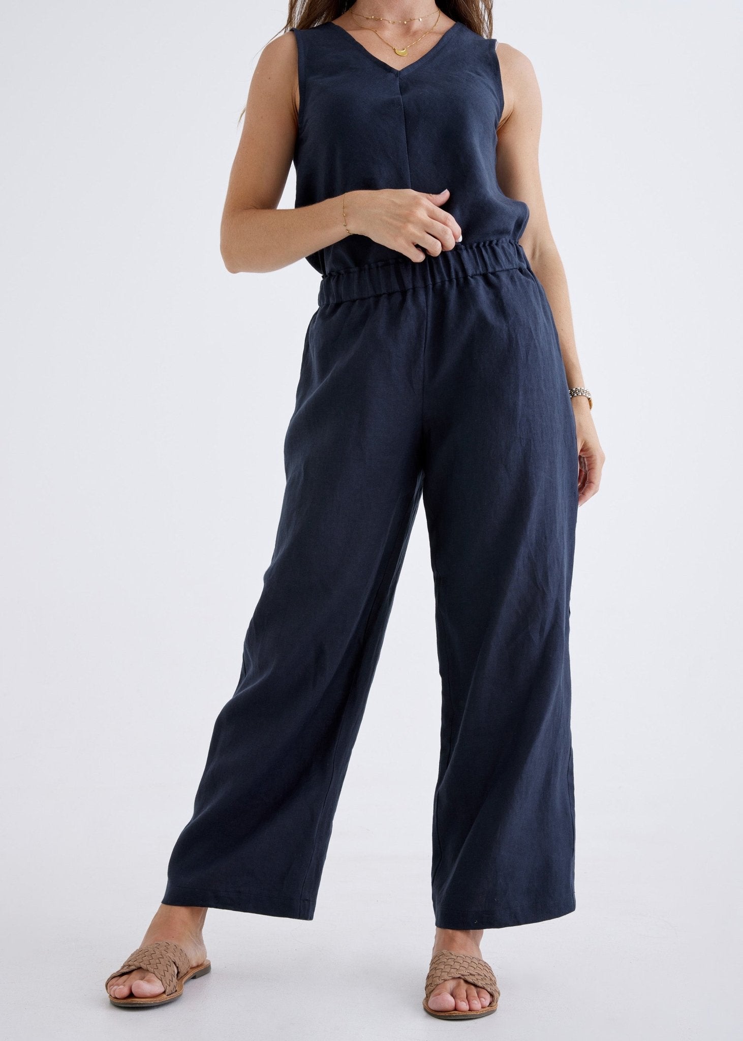 Lana Linen Pants in Navy-Devina Louise-stride