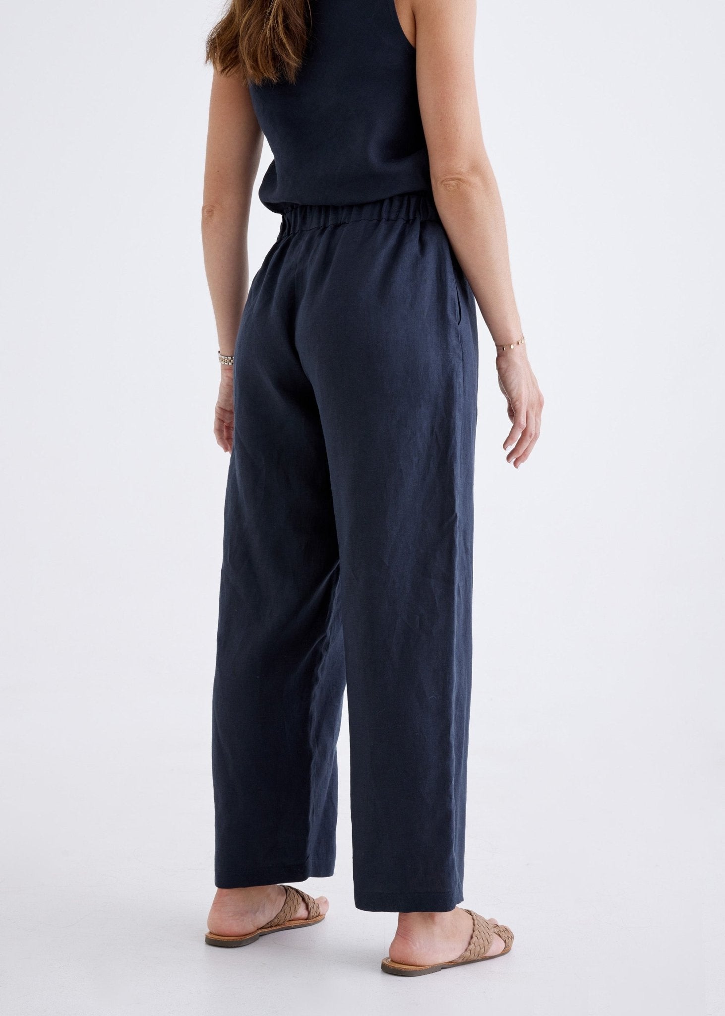 Lana Linen Pants in Navy-Devina Louise-stride