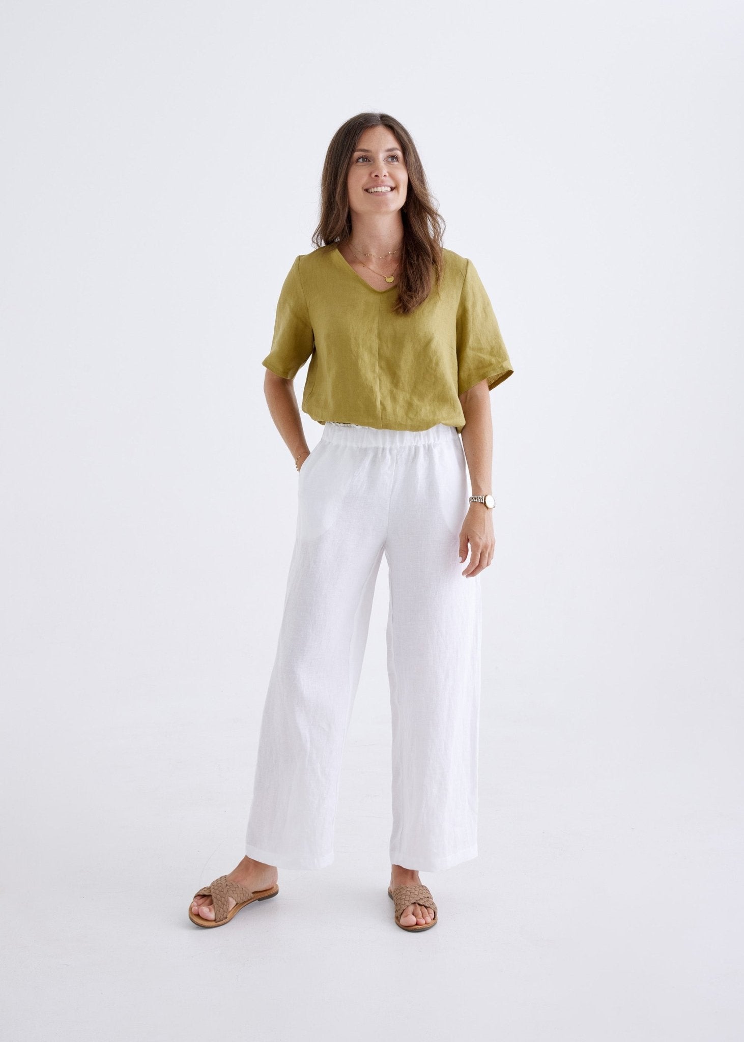 Lana Linen Pants in White-Devina Louise-stride