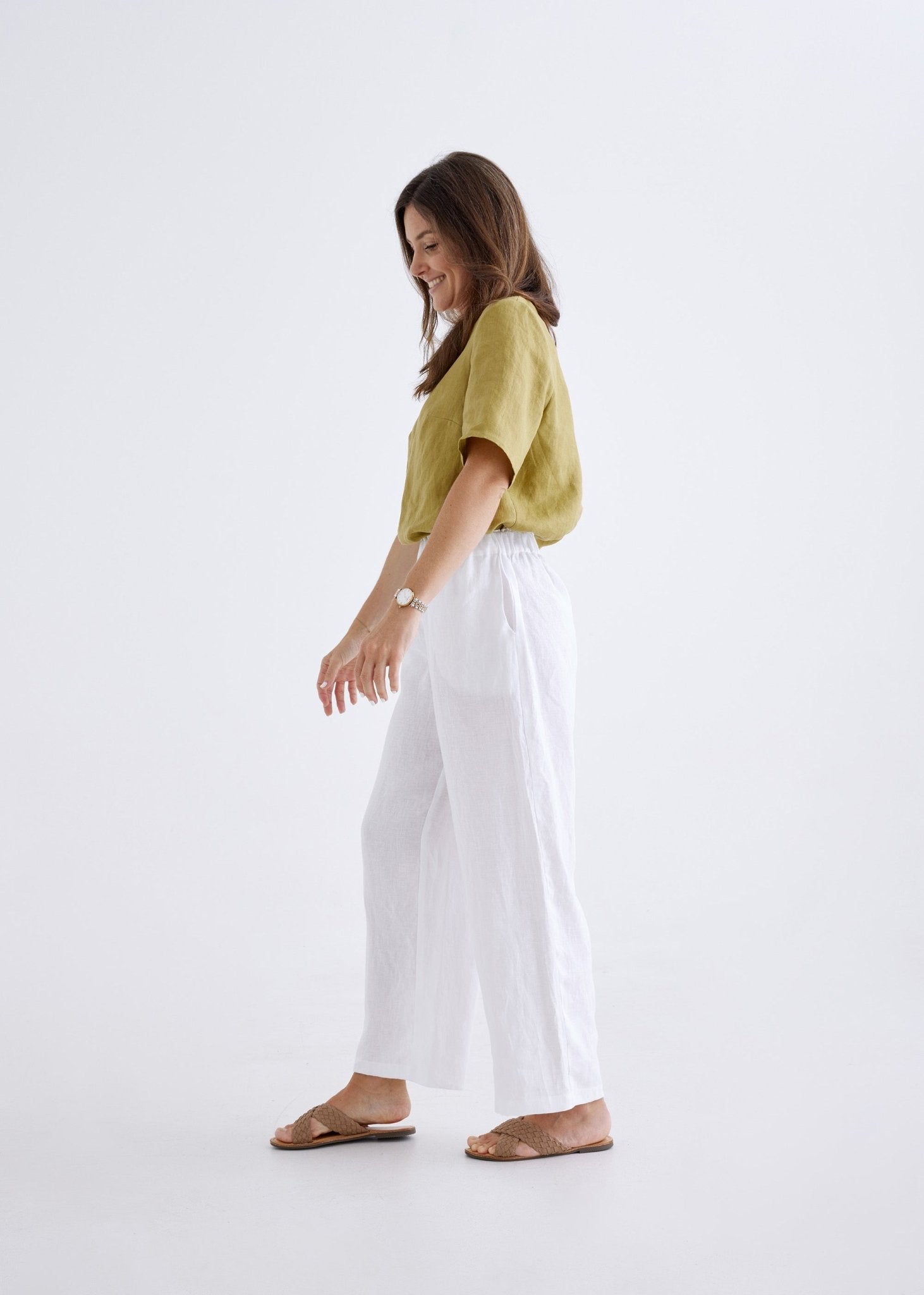 Lana Linen Pants in White-Devina Louise-stride