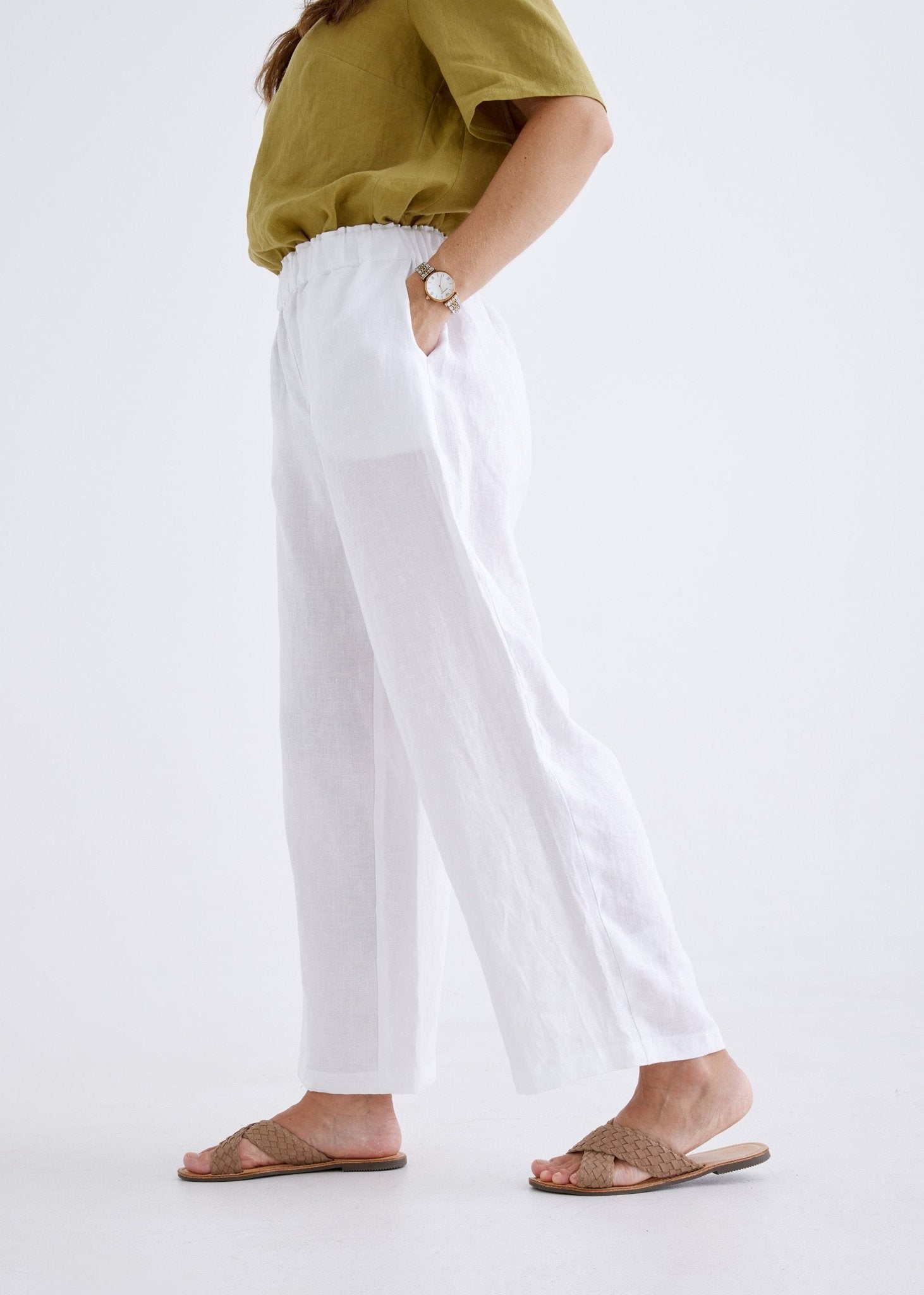 Lana Linen Pants in White-Devina Louise-stride