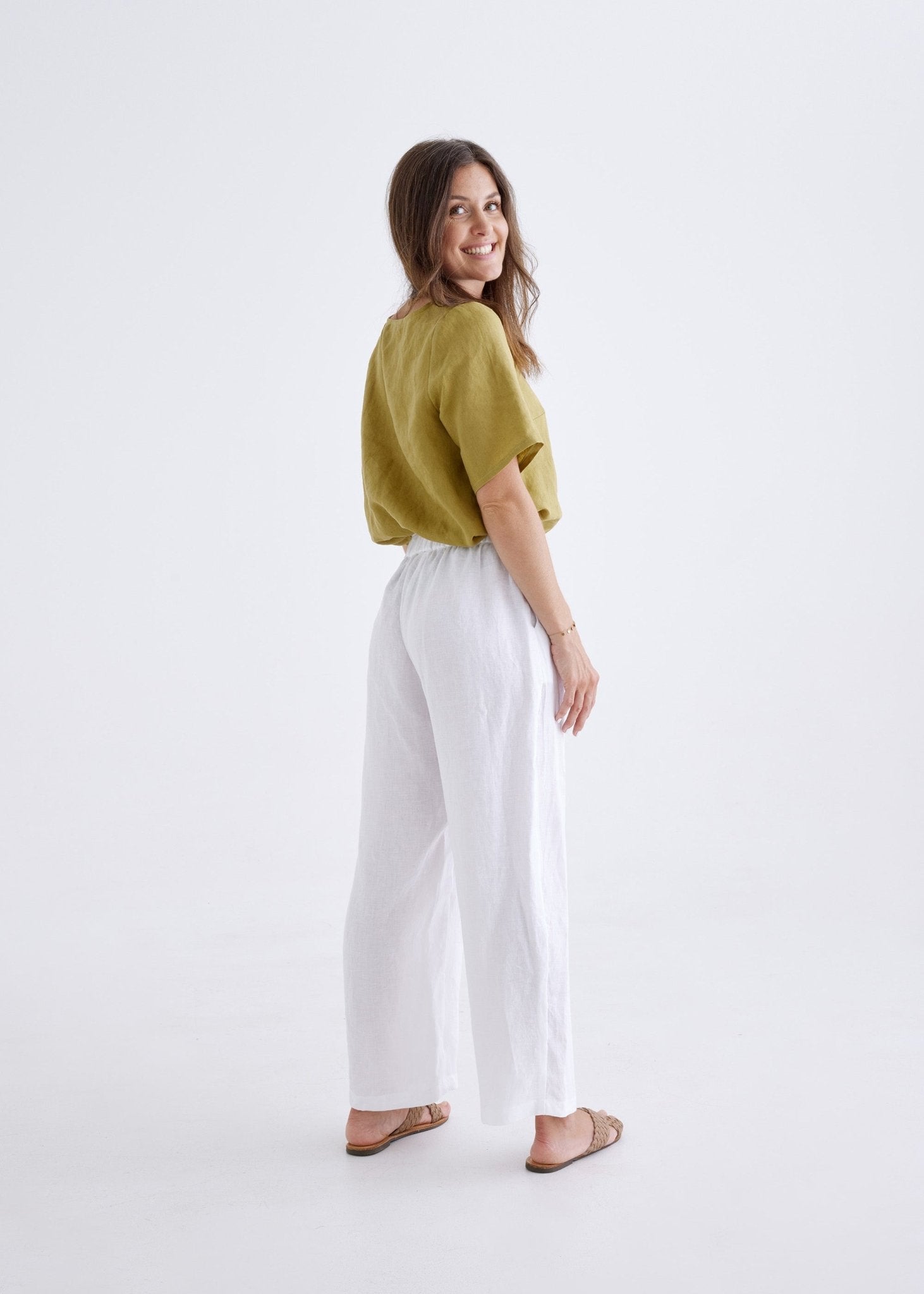 Lana Linen Pants in White-Devina Louise-stride