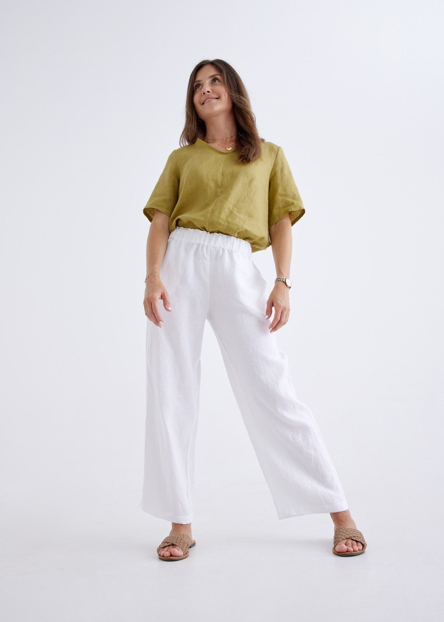 Lana Linen Pants in White-Devina Louise-stride