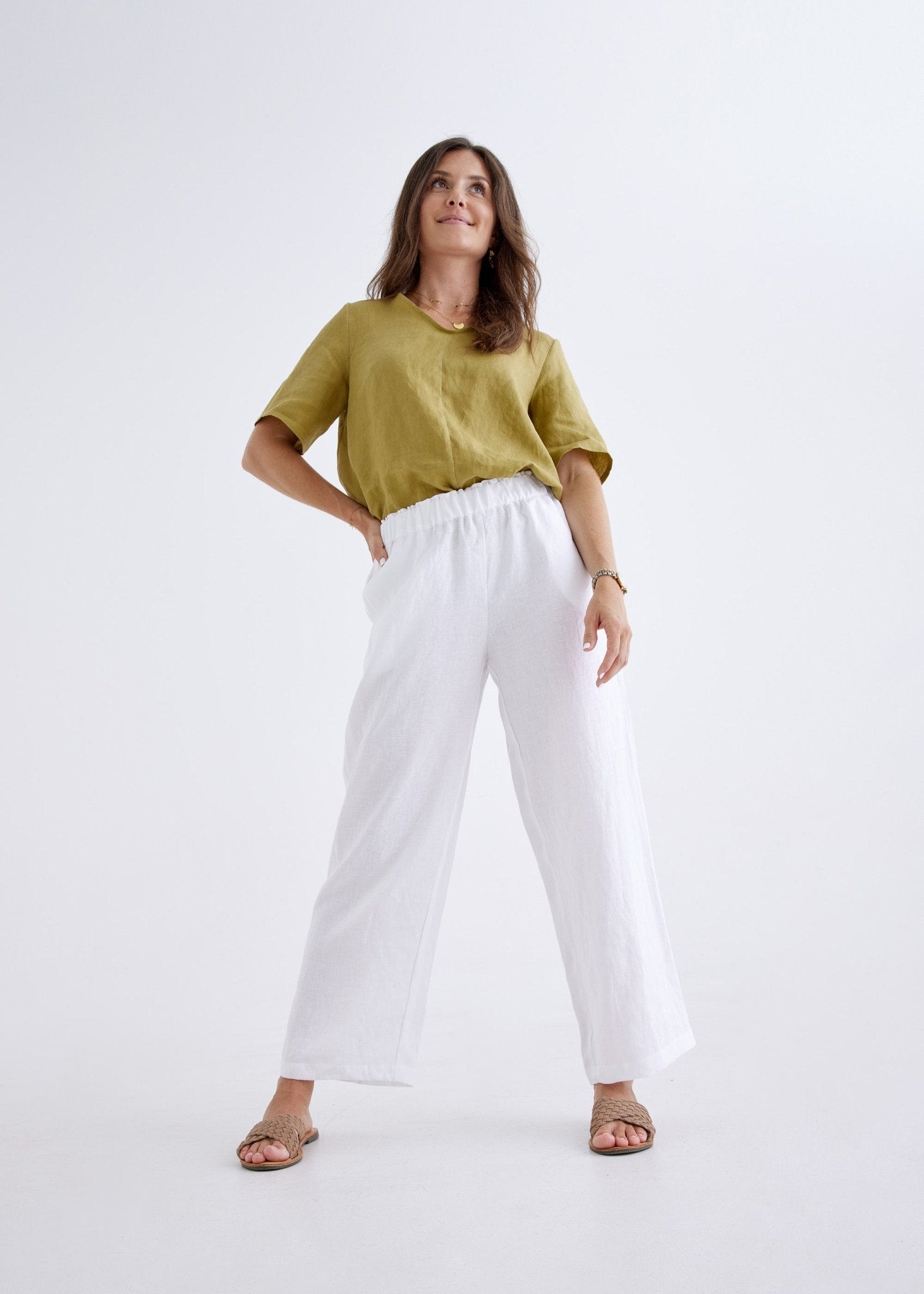 Lana Linen Pants in White-Devina Louise-stride