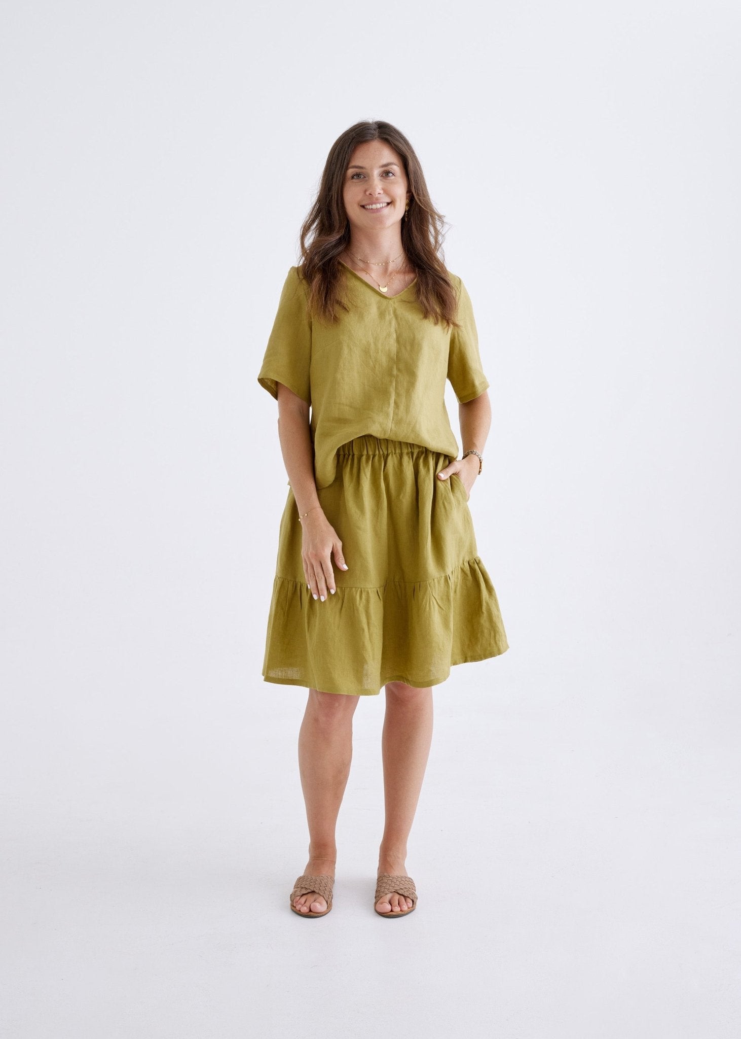 Lara Linen Skirt in Olive-Devina Louise-stride