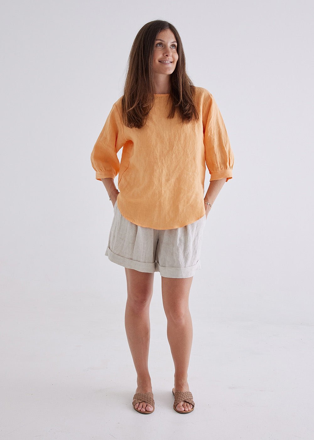Laura Linen Top in Apricot-Devina Louise-stride