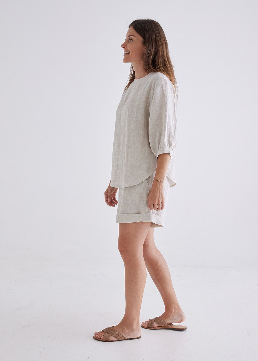Laura Linen Top in Natural-Devina Louise-stride
