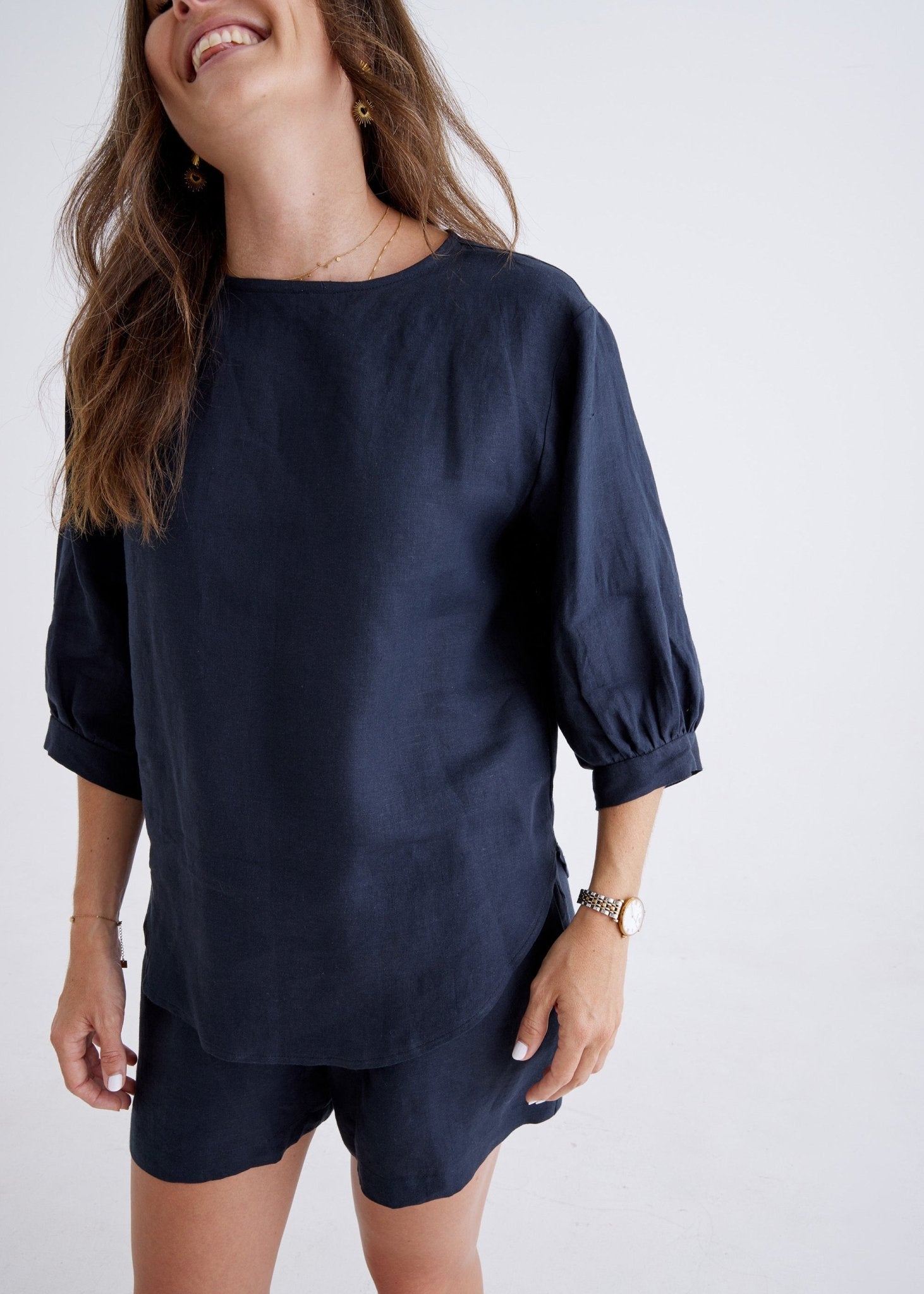 Laura Linen Top in Navy-Devina Louise-stride