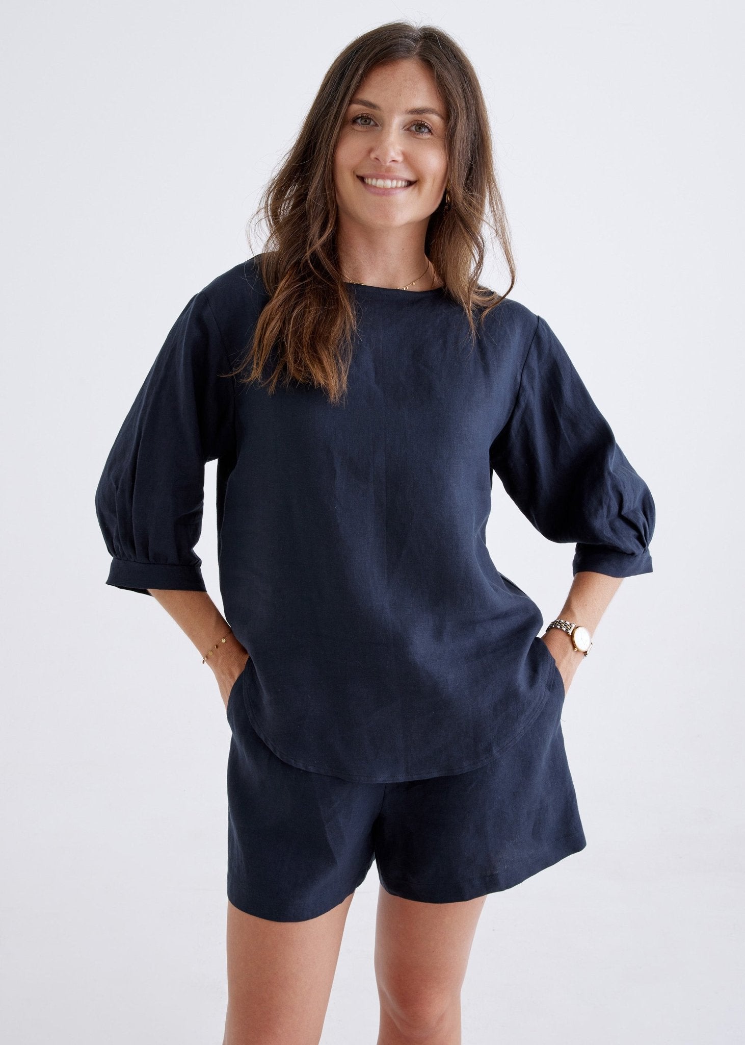Laura Linen Top in Navy-Devina Louise-stride