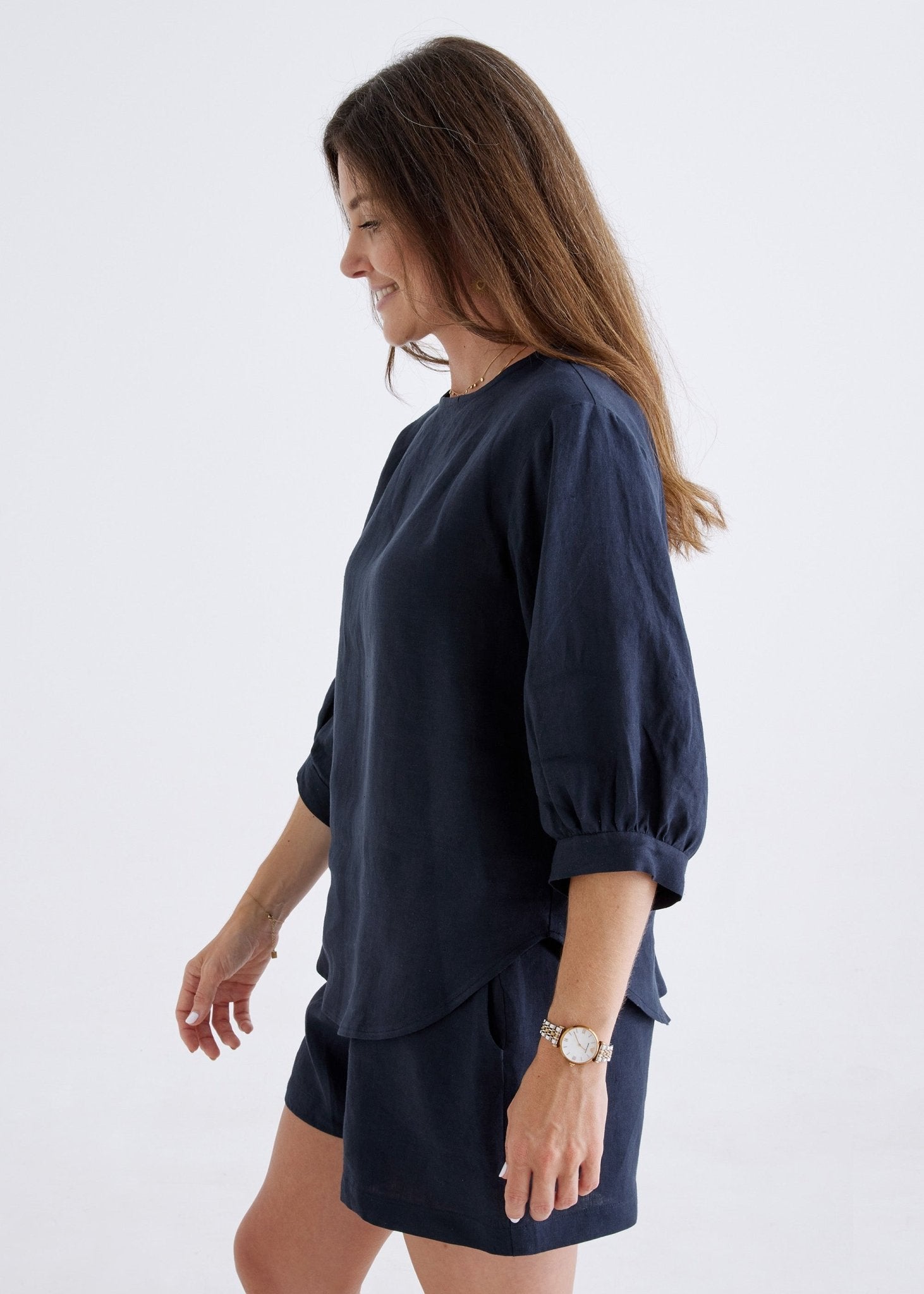 Laura Linen Top in Navy-Devina Louise-stride