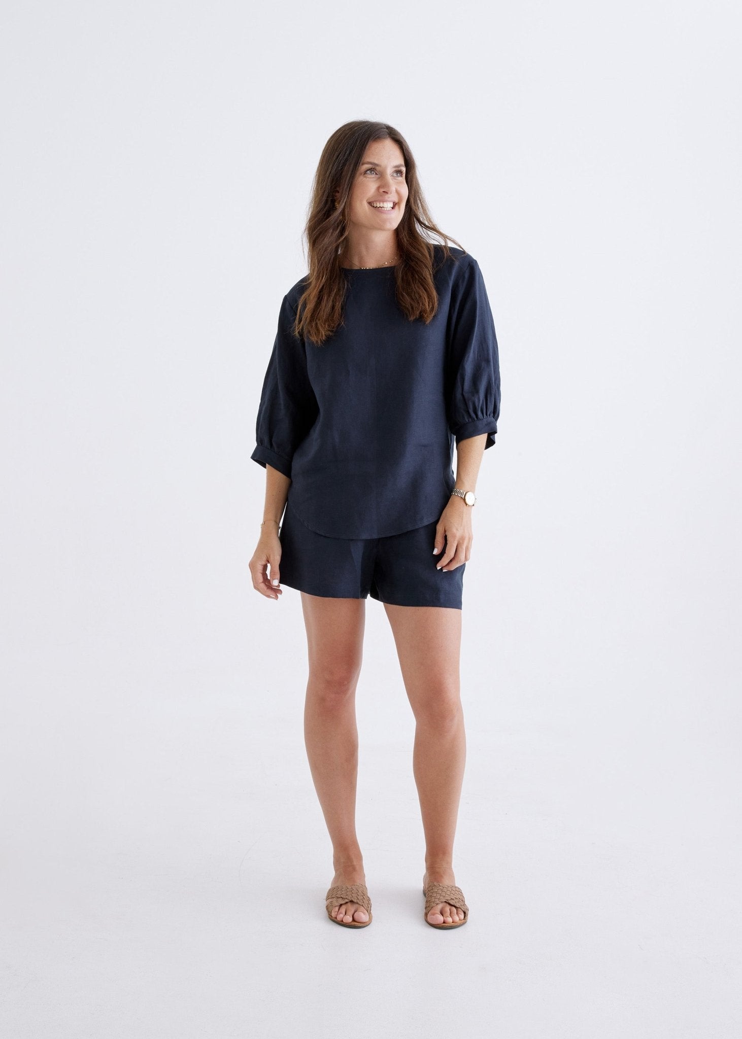 Laura Linen Top in Navy-Devina Louise-stride