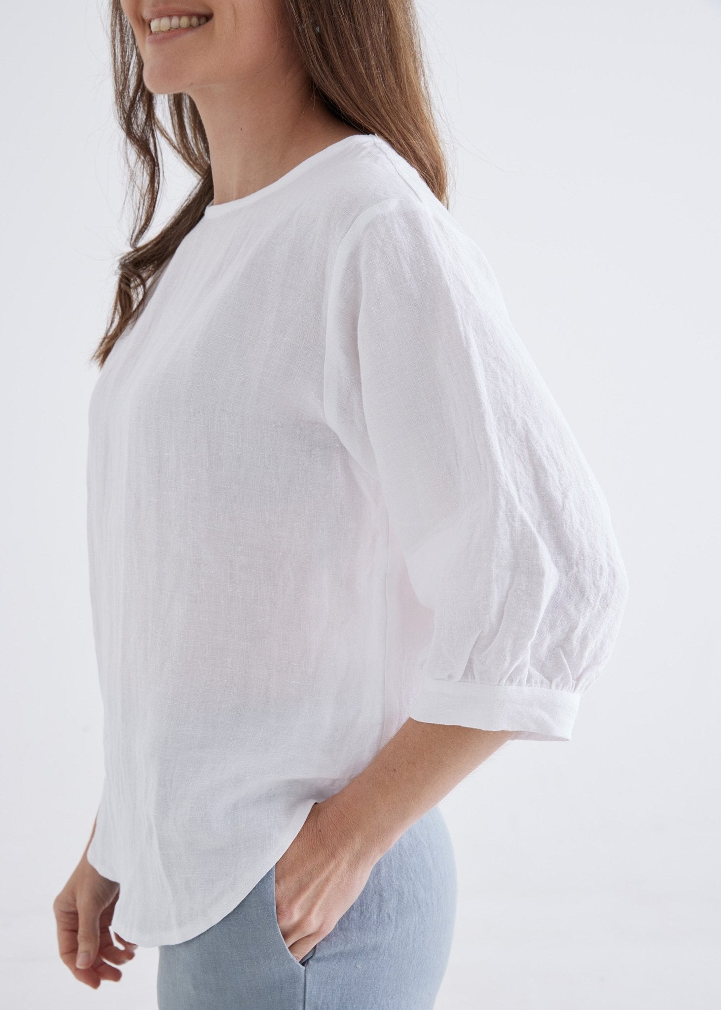Laura Linen Top in White-Devina Louise-stride