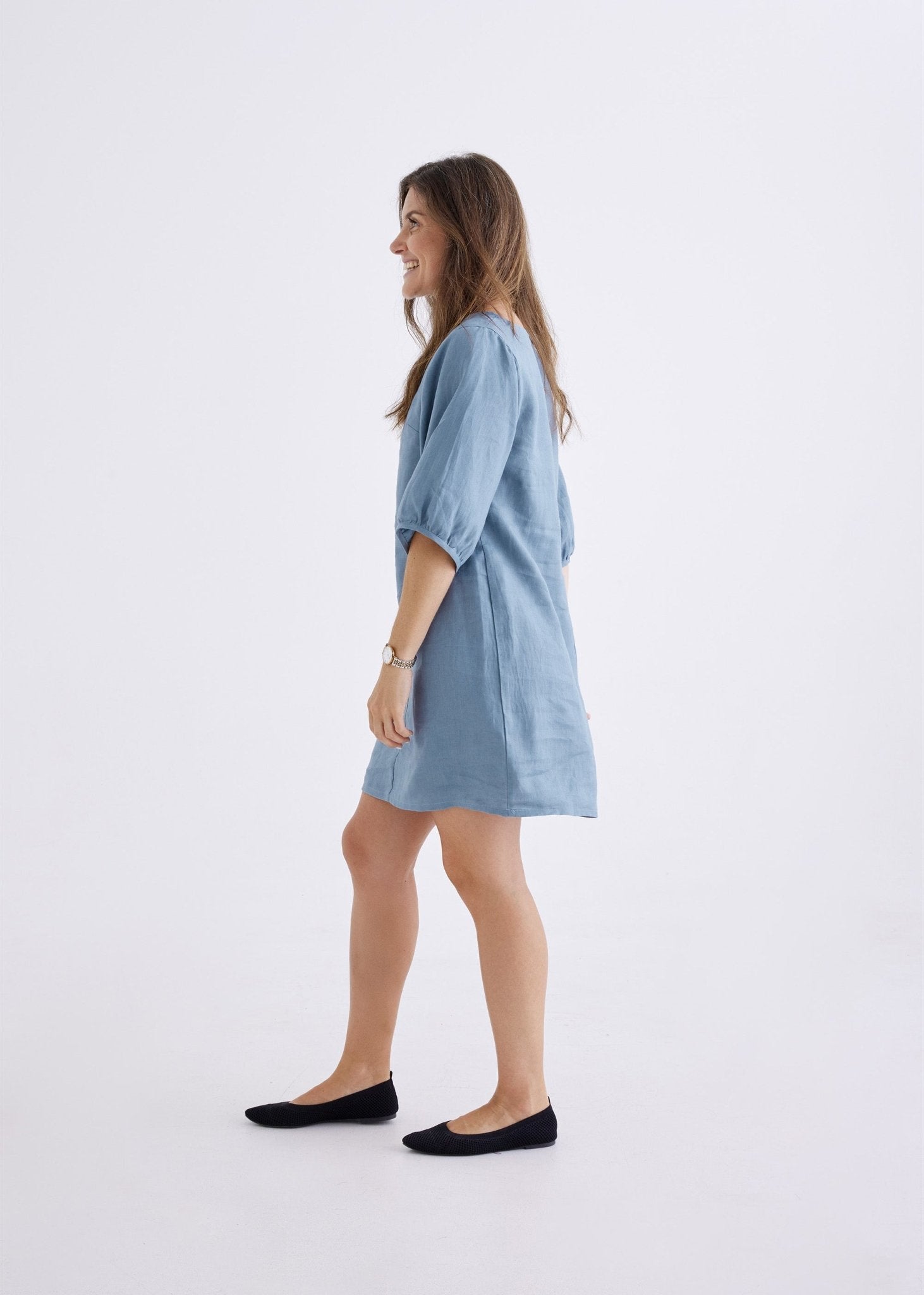 Lily Linen Dress in Liberty Blue-Devina Louise-stride